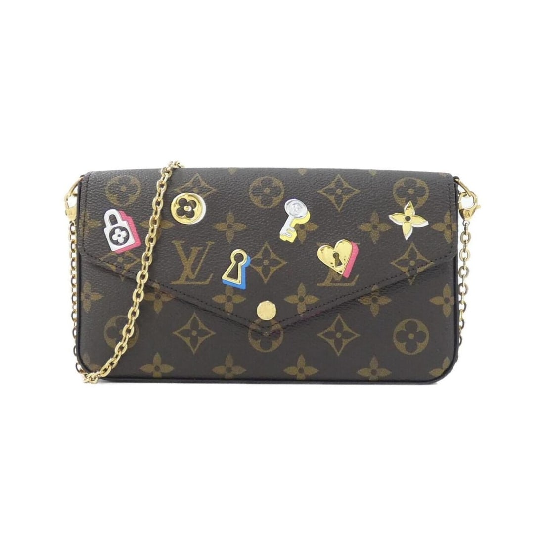 Louis Vuitton Monogram (Love Lock) Pochette Felicie M63999 Shoulder Bag: --- Catalog ---Category: SizeSize (HxWxD): 12cm x 21cm x 3cm / 4.72'' x 8.26'' x 1.18''Category: DesignType: Pochette, Shoulder bagColor: MarronGender: WomenMaterial: Coated canvas Hardware Color: