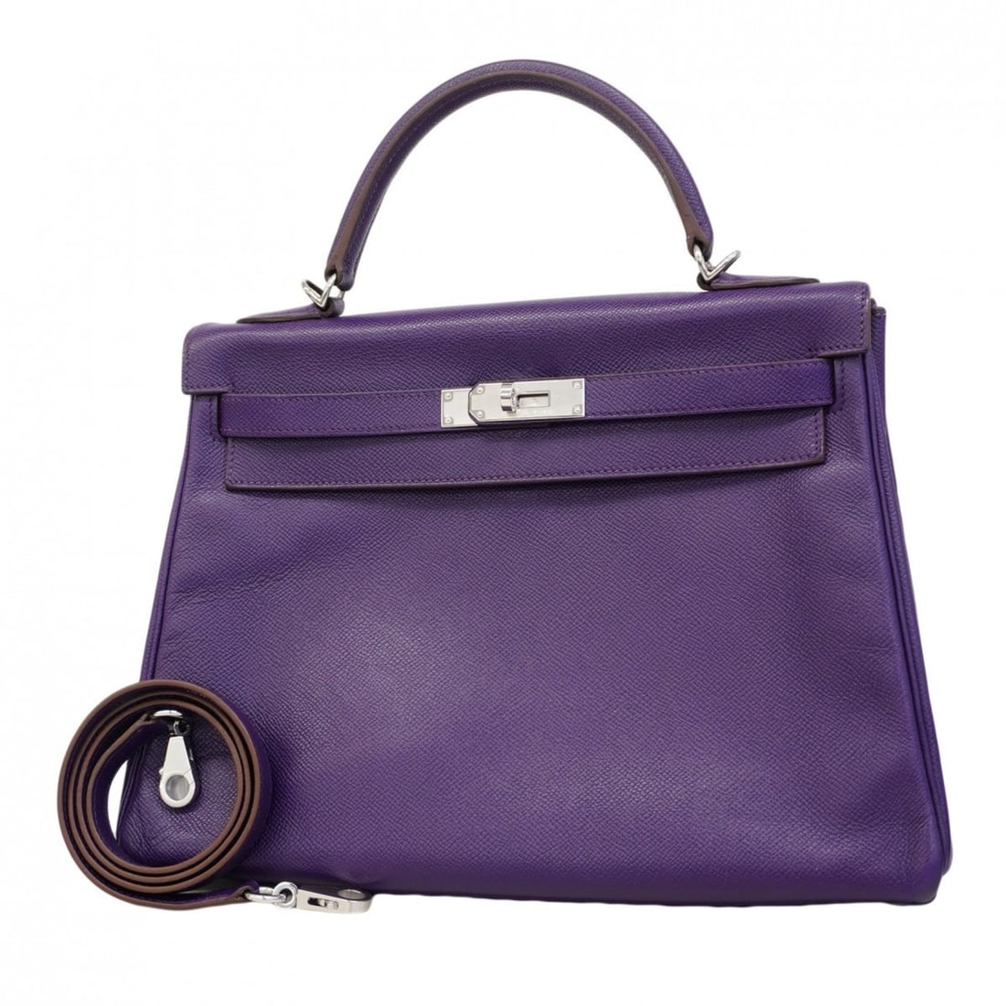 Hermes Hermès Kelly 32 handbag in Epsom leather, Ultra Violet, with N stamp, 2-way bag for women: --- Catalog ---Category: SizeSize (HxWxD): 23cm x 32cm x 11cm / 9.05'' x 12.59'' x 4.33''Category: DesignType: HandbagColor: Ultra violetGender: WomenMaterial: Epsom leather Hardware Color: SilverCate