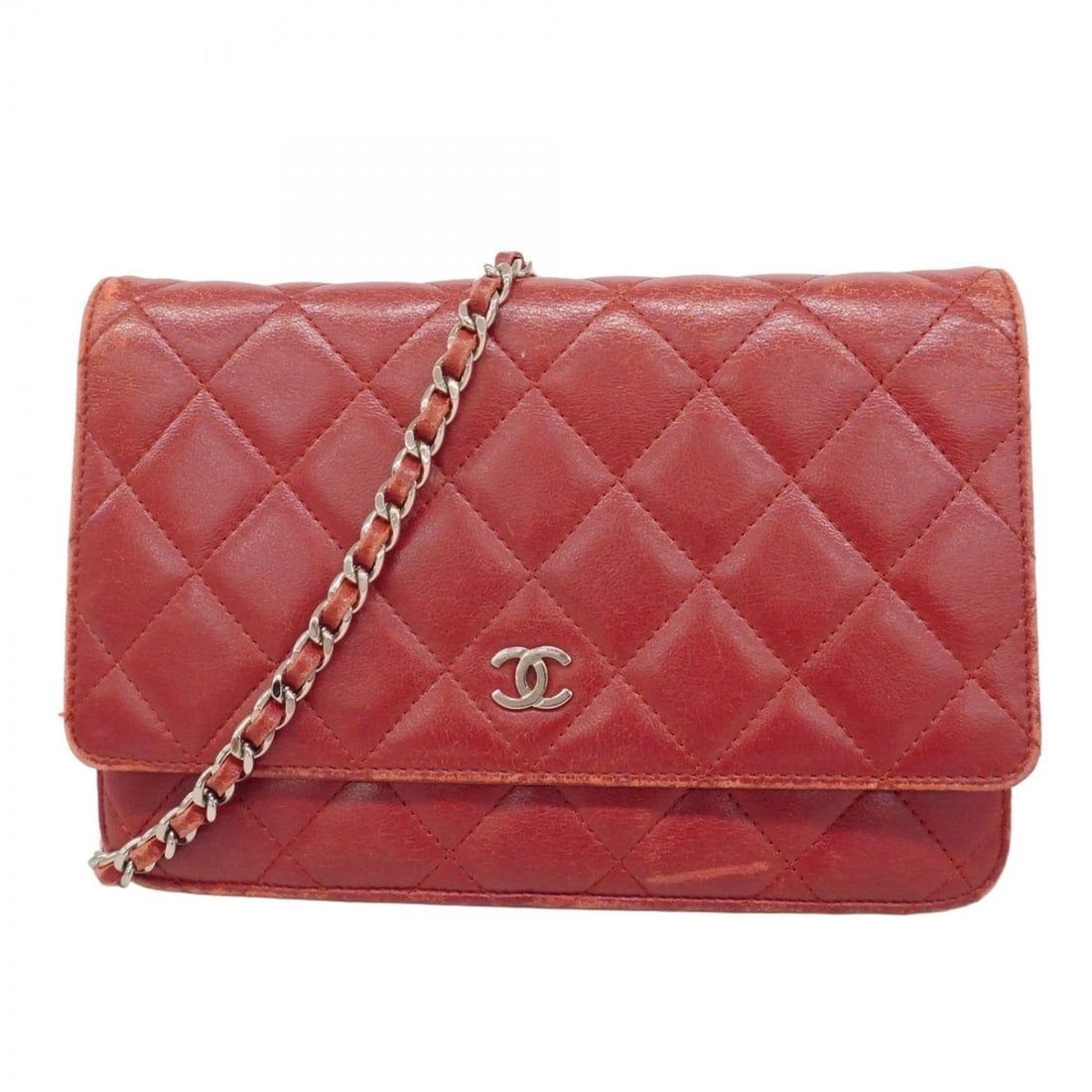 Chanel Matelasse Chain Shoulder Wallet, Lambskin, Red, Women's (1 of 20)