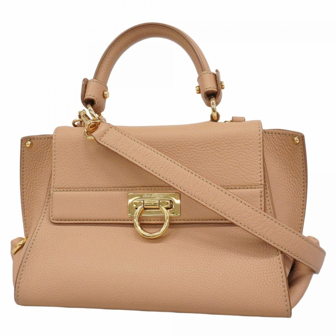 Salvatore Ferragamo Gancini Leather Handbag, Beige, 2-Way Bag for Women (1 of 17)