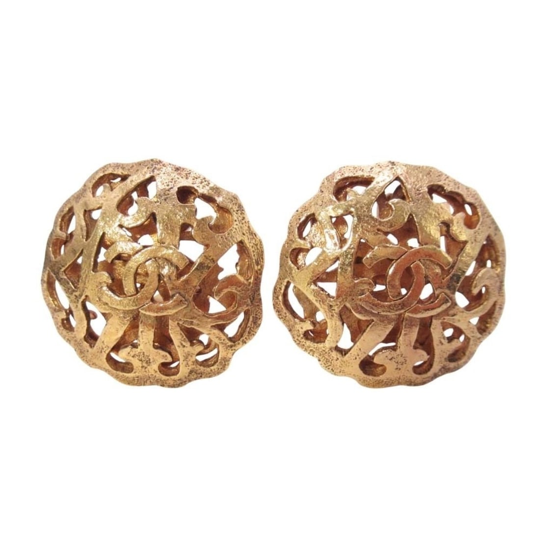 1990 Vintage CHANEL Coco Mark Round Earrings, Gold, Women's (1 of 14)