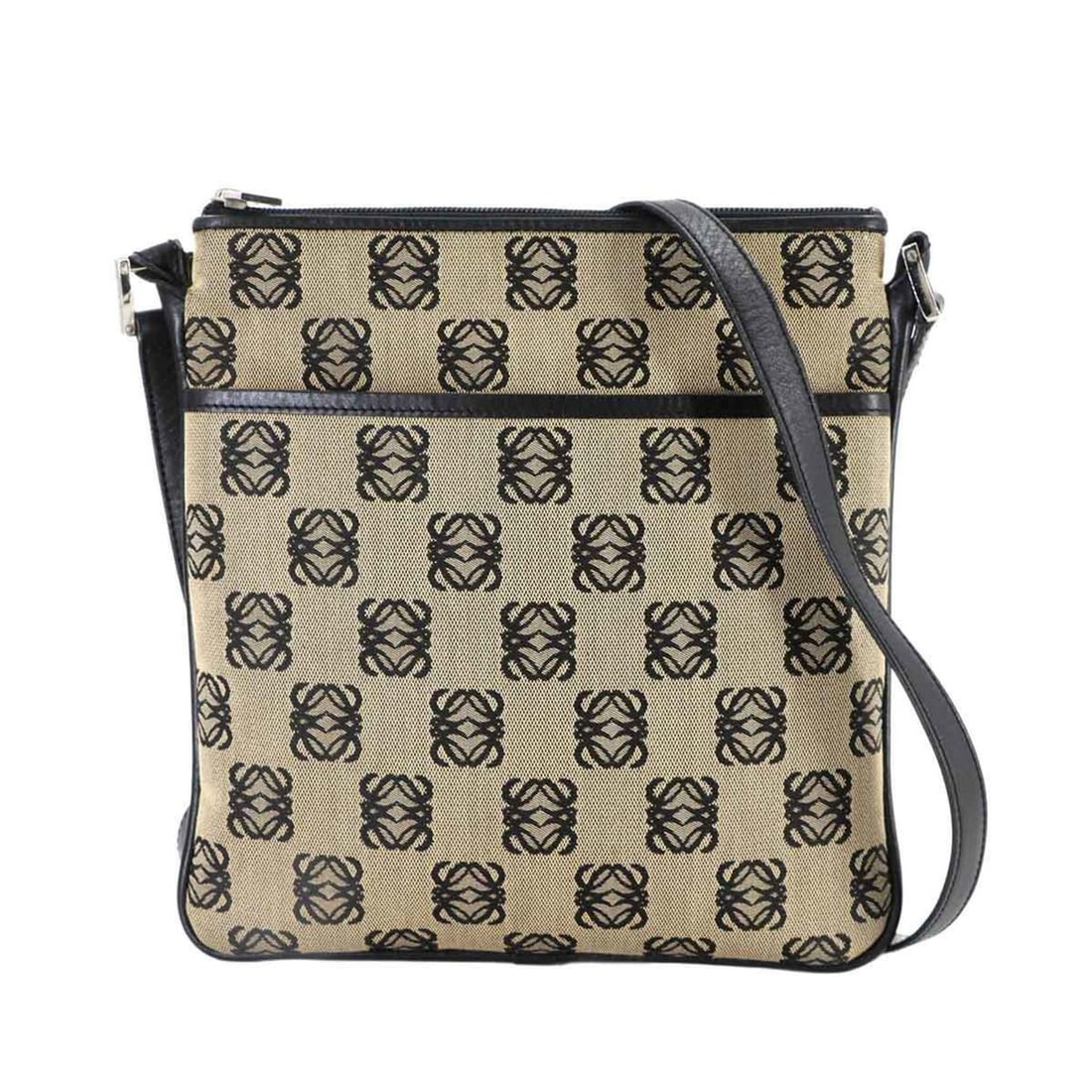 LOEWE Anagram Shoulder Handbag in Canvas and Leather with Brown, Black, Silver Hardware (1 of 10)