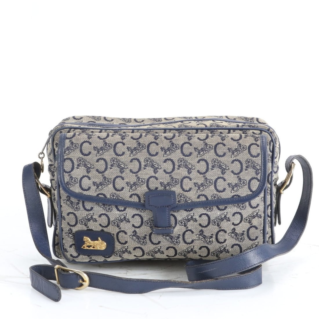 Celine Sulky Canvas and Leather Shoulder Bag with Carriage Hardware, Navy Blue, Women's: --- Catalog ---Category: SizeSize (HxWxD): 15cm x 27cm x 6cm / 5.9'' x 10.62'' x 2.36''Category: DesignType: Shoulder bagColor: Beige, Navy, WhiteGender: WomenMaterial: Canvas , Leather Category: Gene