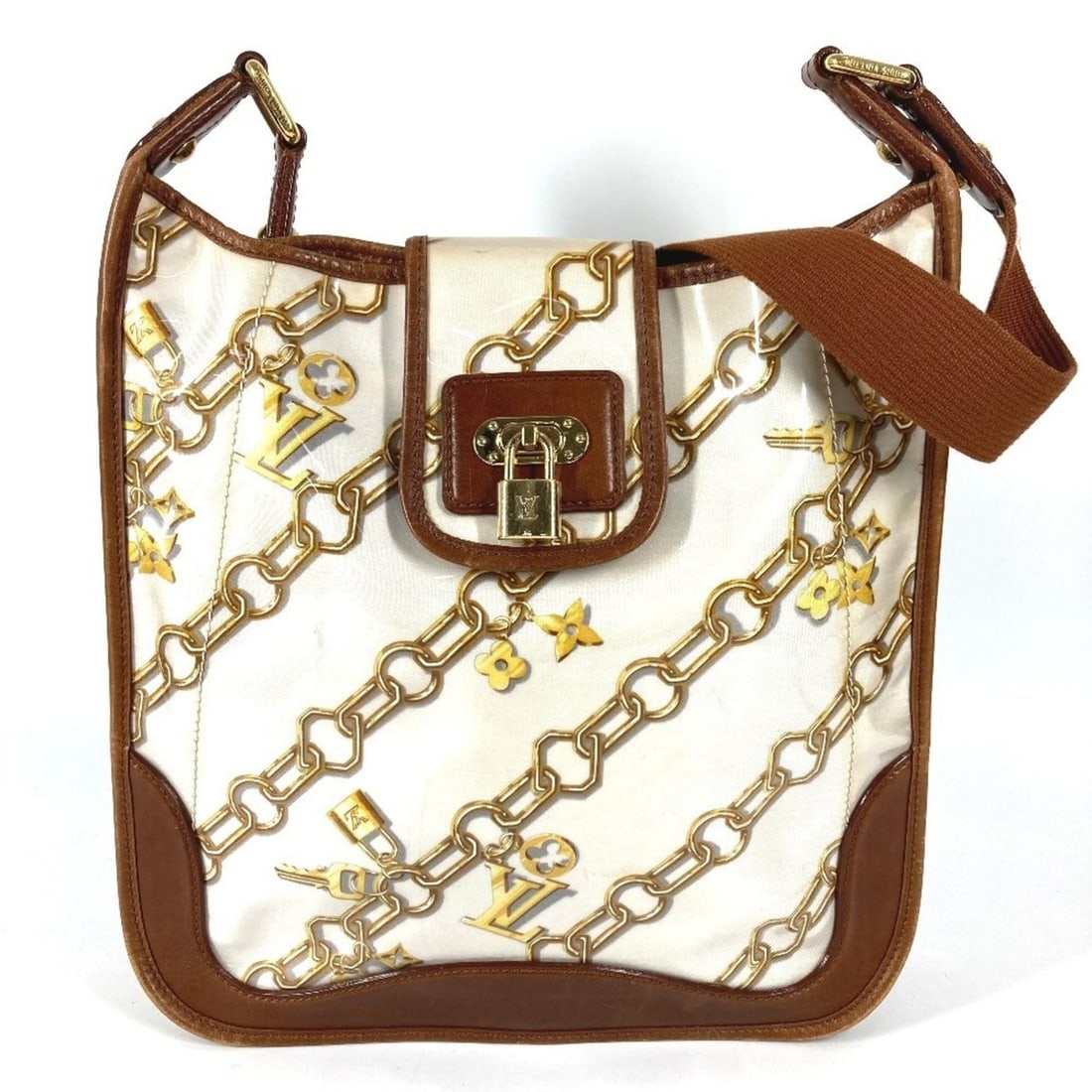 LOUIS VUITTON M95158 Monogram Charm Musette Shoulder Bag with Chain Pattern, Vinyl and Leather,: --- Catalog ---Category: SizeSize (HxWxD): 30.5cm x 31.5cm x 8cm / 12'' x 12.4'' x 3.14''Category: DesignType: Shoulder bagColor: Brown, WhiteGender: WomenMaterial: Vinyl , Leather Category: GeneralMP
