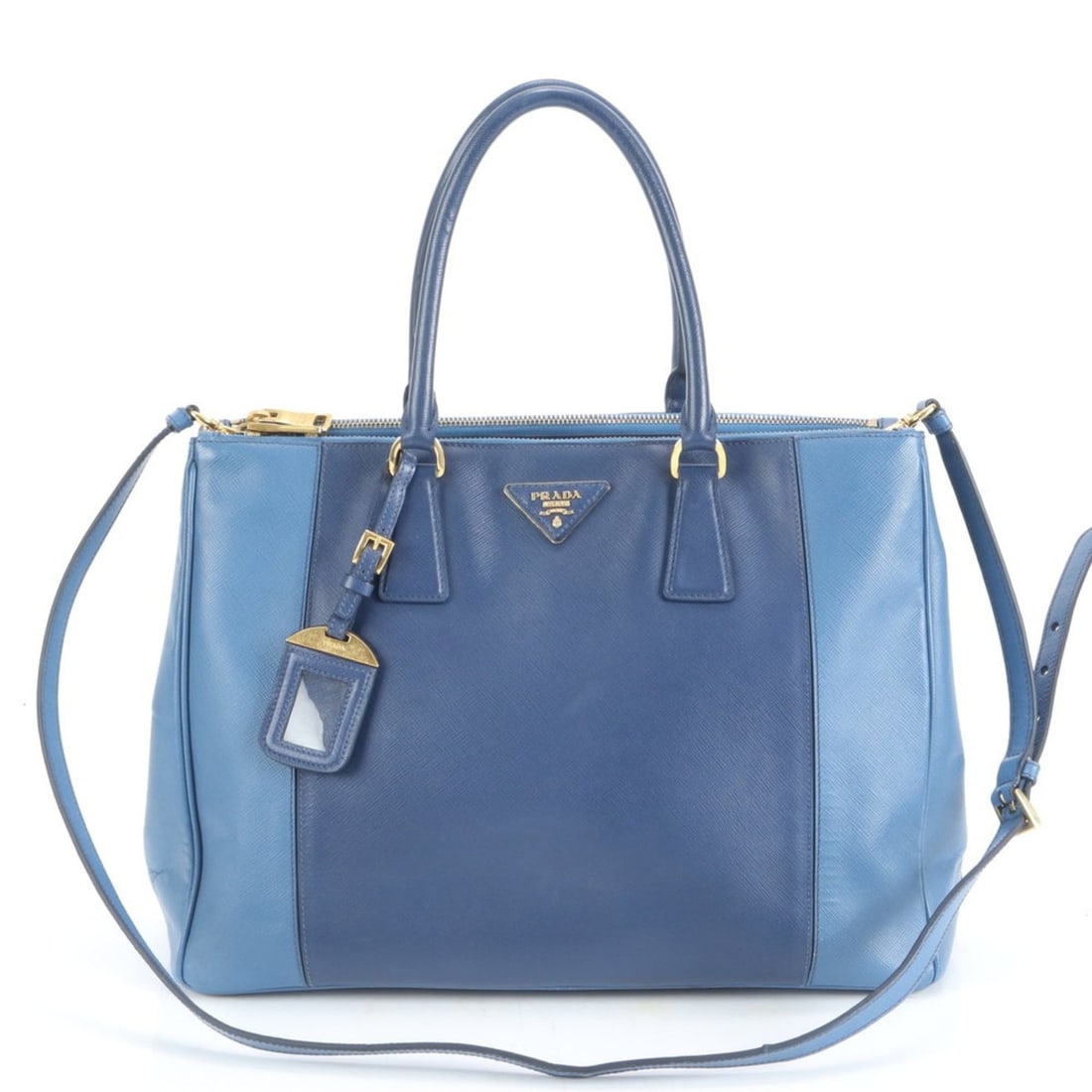 Prada Saffiano Leather Galleria Two-Tone 2-Way Tote Bag/Shoulder Bag for Women: --- Catalog ---Category: SizeSize (HxWxD): 26cm x 36cm x 17cm / 10.23'' x 14.17'' x 6.69''Category: DesignType: Shoulder bag, Tote bagColor: BlueGender: WomenMaterial: Leather Category: GeneralBrand:
