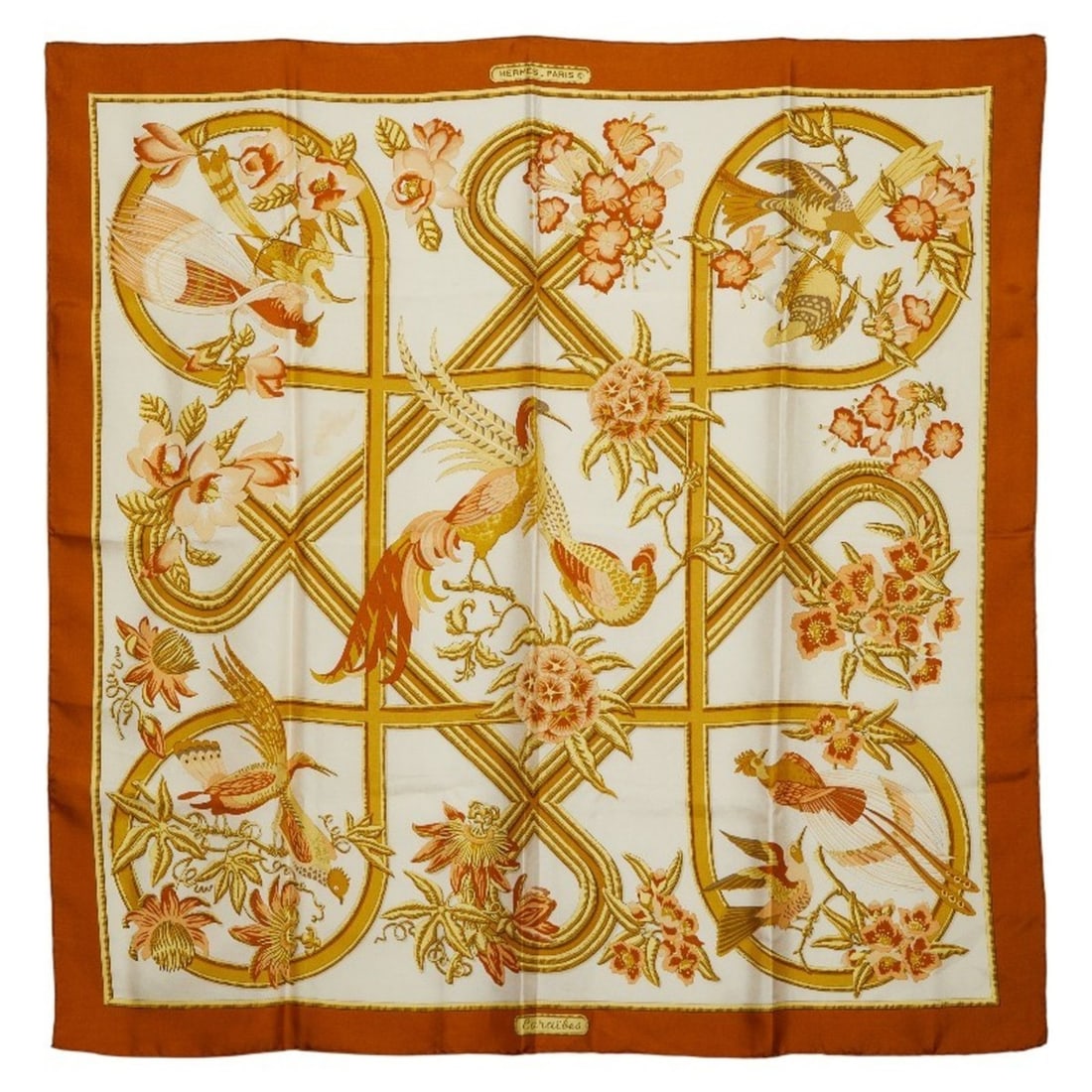 Hermes Hermès Carré 90 Caraibes Scarf/Muffler, Brown Silk, Women's (1 of 10)
