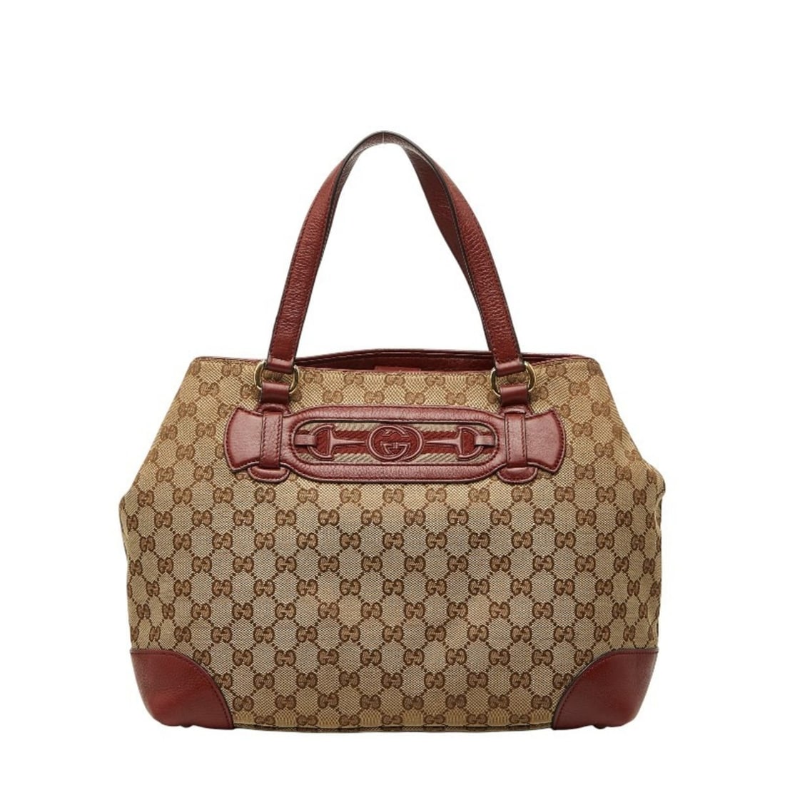 Gucci GG Canvas Horsebit Handbag Tote Bag 296850 502752 Beige Red Leather Women's GUCCI (1 of 17)