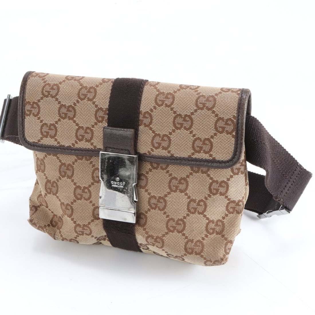 Gucci GG Canvas 131236 Leather 2-Way Body Bag/Waist Pouch Brown Men's (1 of 11)