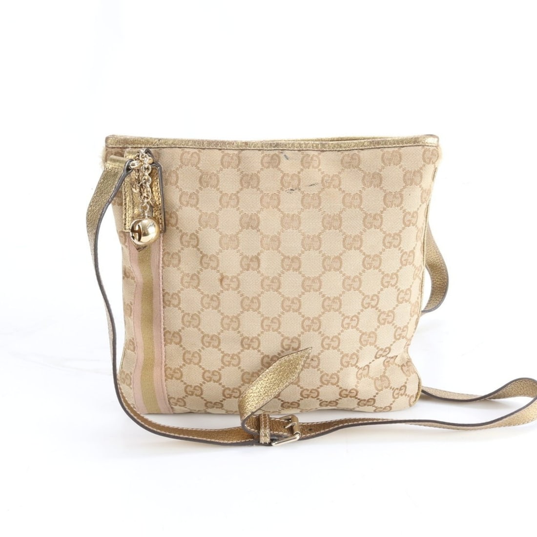 Gucci GG Canvas 144388 Leather Shoulder Bag Hand Tote Gold Women's: --- Catalog ---Category: SizeStrap Drop: 1.18m / 46.45''Size (HxWxD): 23cm x 25cm x 2cm / 9.05'' x 9.84'' x 0.78''Strap Length: 118cm / 46.45''Category: DesignType: Shoulder bagColor: BrownGender: Wom