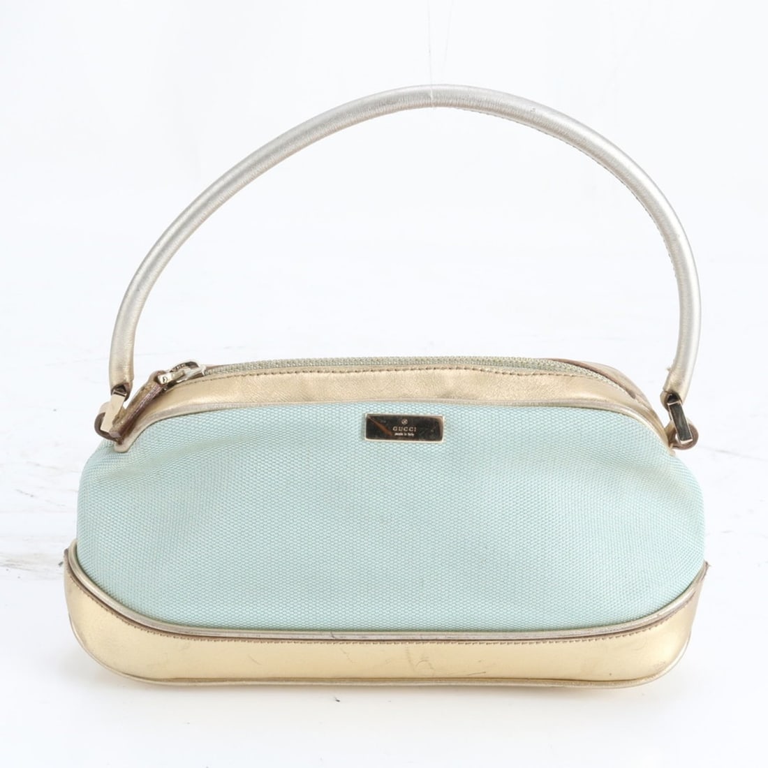 Gucci 039 1133 Leather Nylon Handbag Tote Green Gold Women's (1 of 18)