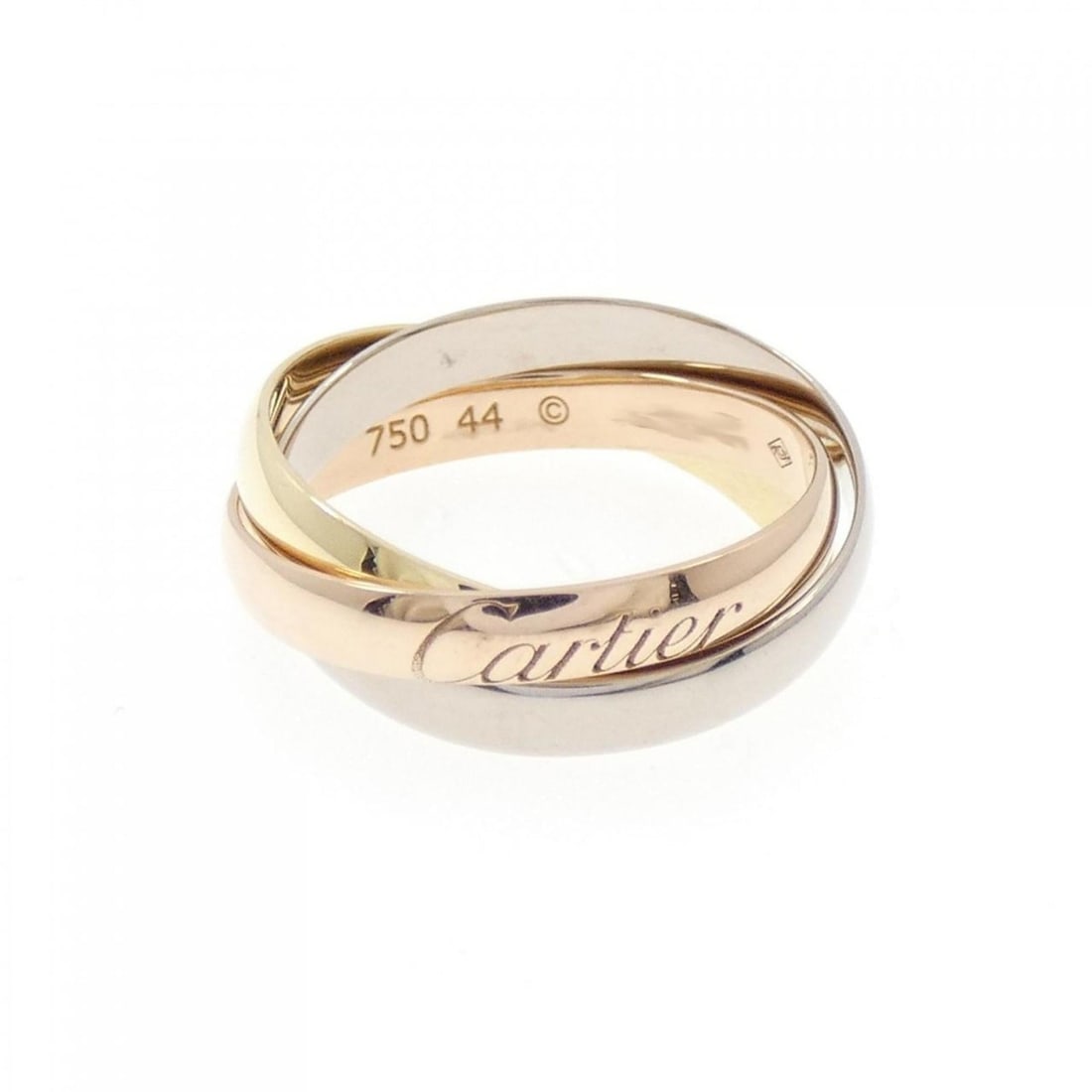 Cartier Trinity Ring: --- Catalog ---Category: SizeUS Size: 3Brand Size: 44Category: DesignType: Band ringColor: Pink gold, White gold, Yellow goldGender: WomenMaterial: Pink gold (18K), White gold (18K), Yellow gold