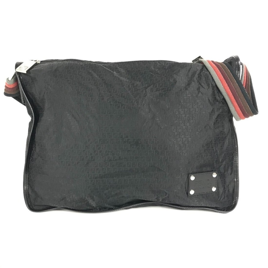 FENDI 7VA148 Zucca Logo Crossbody Shoulder Bag in Leather and Nylon, Black for Men Women (1 of 20)