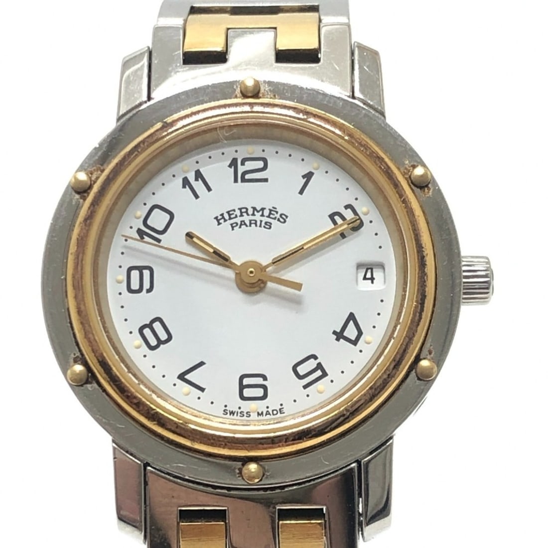 HERMES CL3.240 Clipper Quartz Date Watch, Round Face, Two-Tone, Stainless Steel, Women's, Silver (1 of 14)