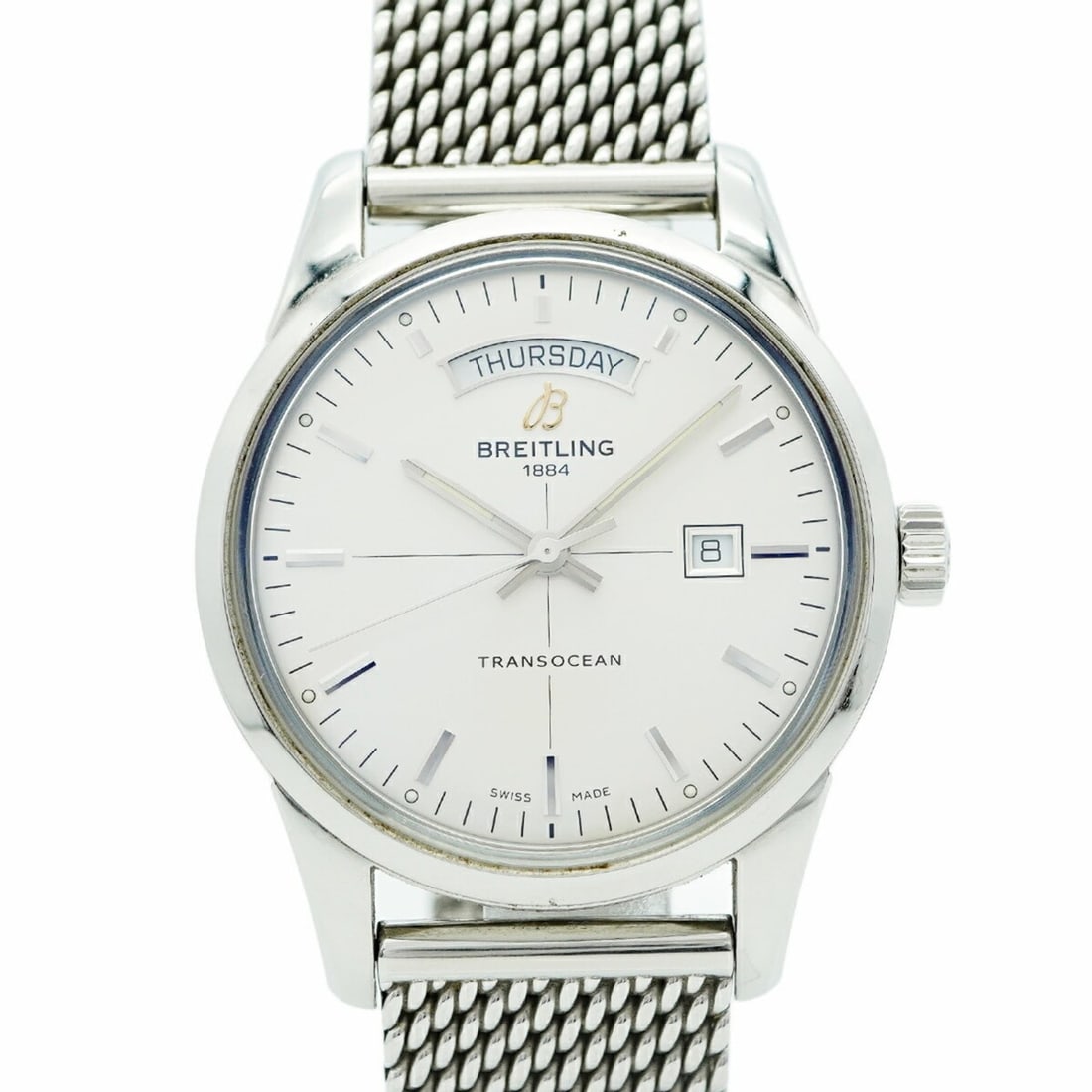Breitling Transocean Day Date A45310 Silver Dial Men's Watch: --- Catalog ---Category: SizeWrist Size: 21cm / 8.26''Case Diameter: 43mm / 1.69''Category: DesignType: WristwatchGender: MenColor (Dial): SilverMaterial (Band): Stainless steelCategory: GeneralMPN: A