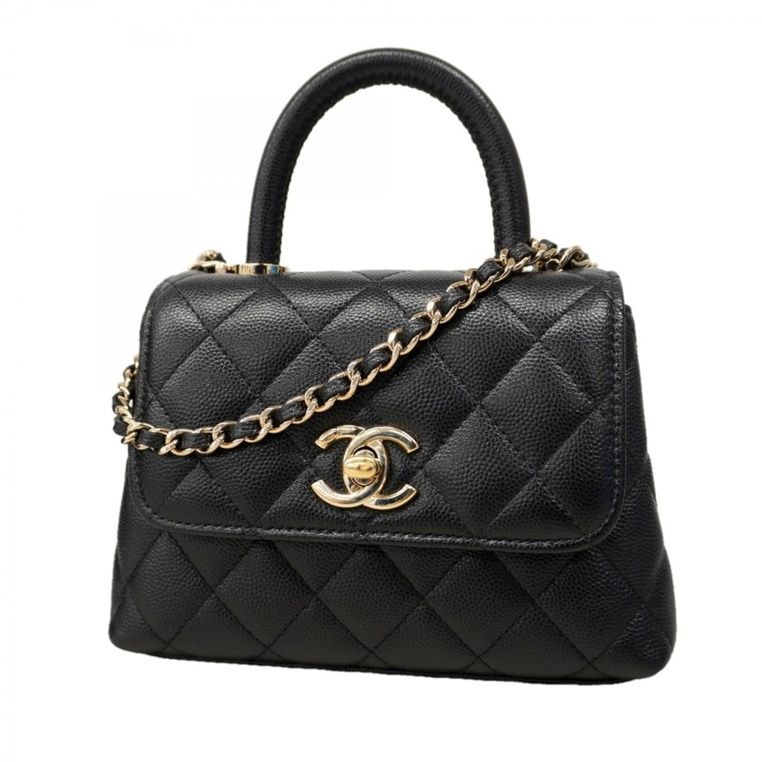 Chanel handbag with chain shoulder strap, Coco handle, caviar skin, black champagne, 2-way bag for (1 of 12)