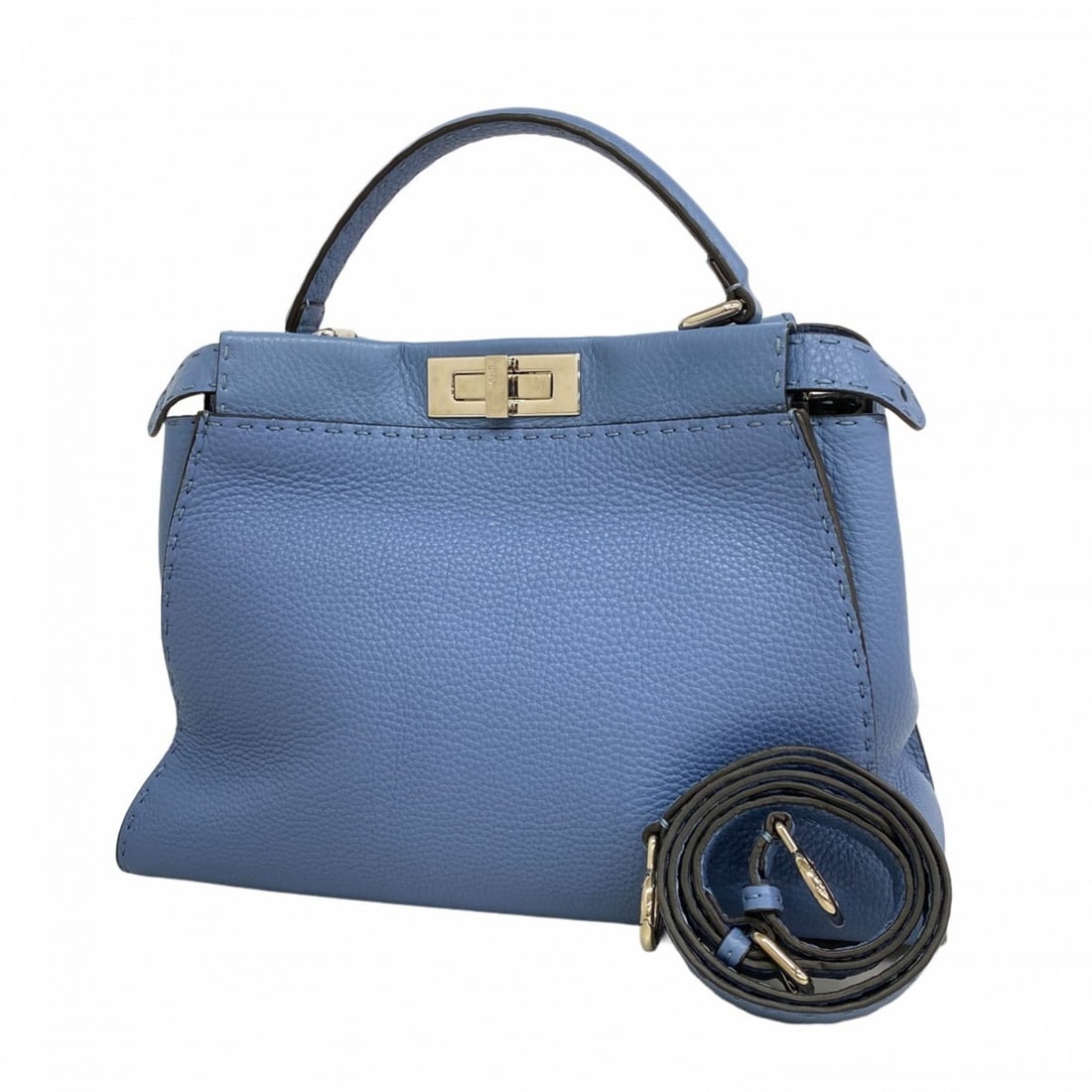 Fendi Selleria Peekaboo Leather Handbag in Light Blue, 2-Way Bag for Women (1 of 13)