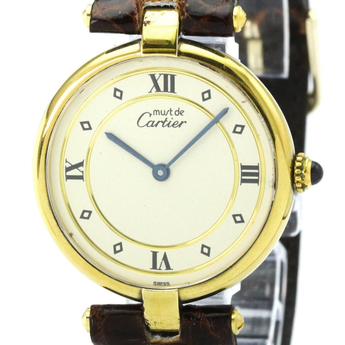 CARTIER Must Vendome Gold Plated Leather Quartz Unisex Watch 590003 (1 of 13)