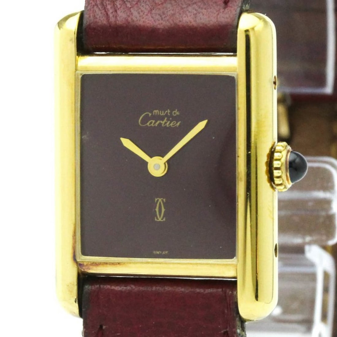 CARTIER Tank Vermeil Gold Plated Leater Hand-Winding Ladies Watch (1 of 14)
