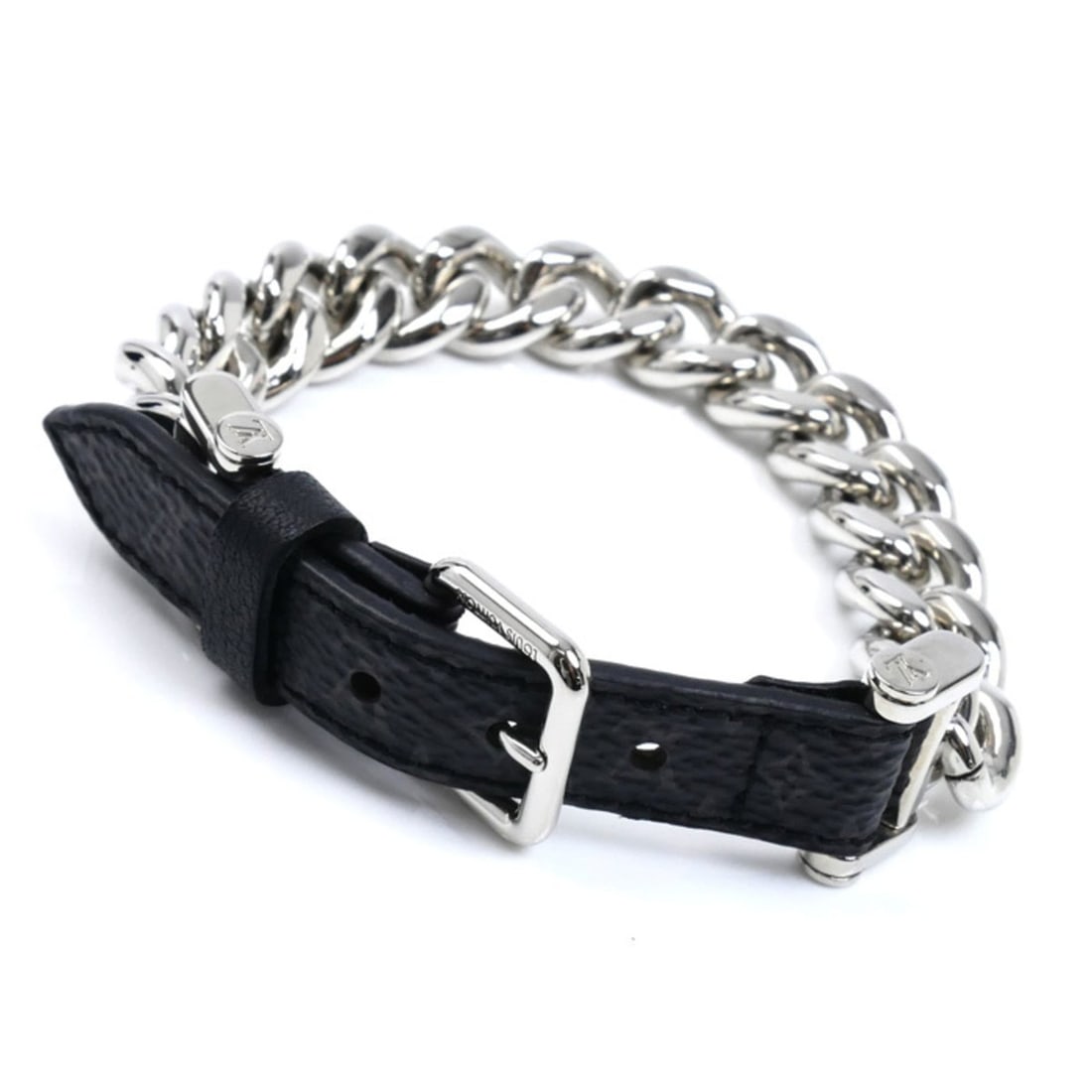 LOUIS VUITTON Louis Vuitton Metal and Leather Chain Monogram Eclipse Bracelet M64225 Men's (1 of 11)