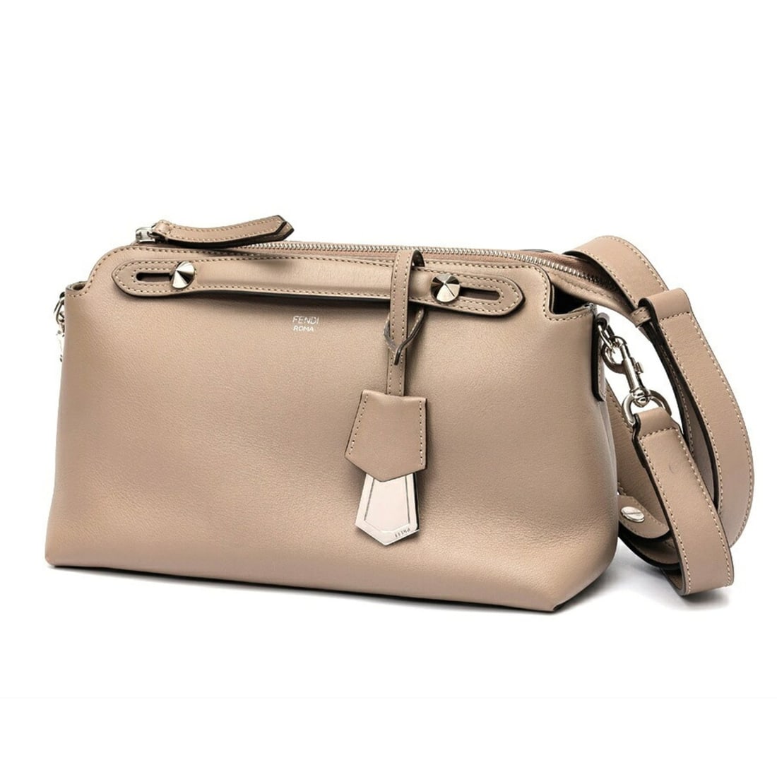 FENDI By the Way Medium Boston Bag Shoulder 8BL146 Leather Greige E-159870 (1 of 20)