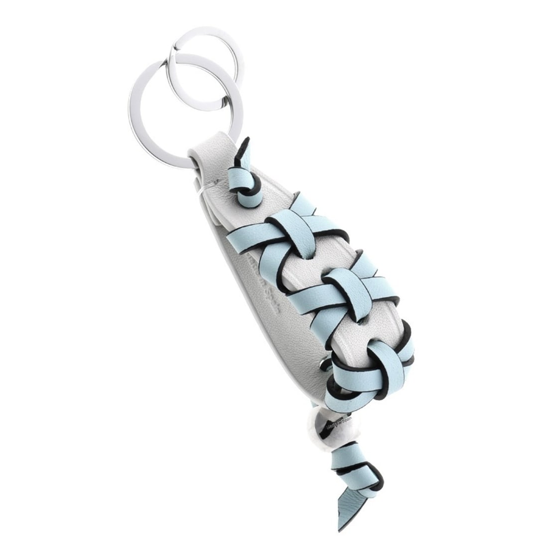LOEWE Cross Braided Key Ring Keychain C621231X04 Classic Calfskin White Light Blue RI-159754 (1 of 10)