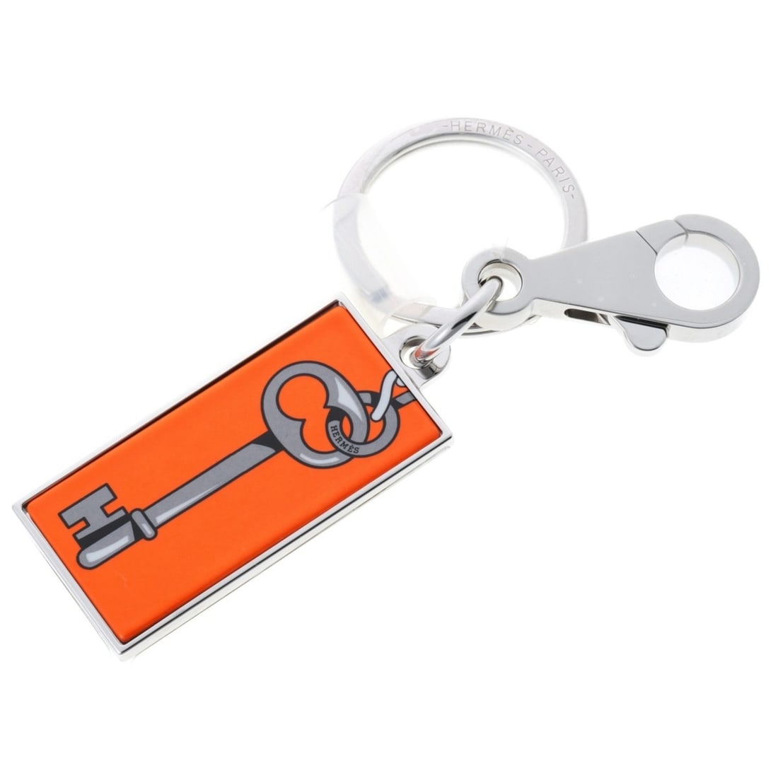 Hermes Illusion Key Ring Keychain Metal Orange Silver S-159730 (1 of 10)