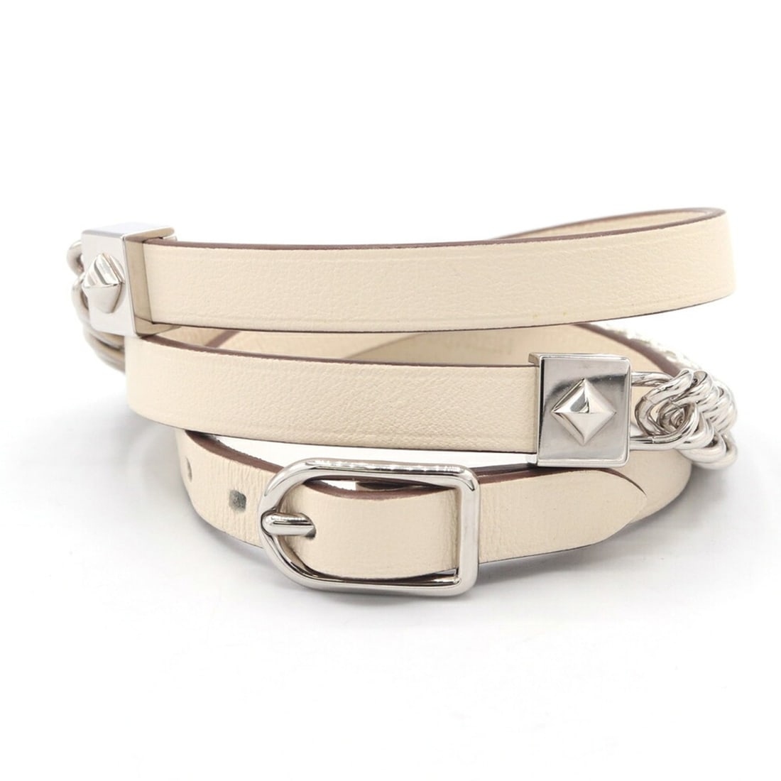 Hermes Hermès Gourmet Eskettle Triple Tour Nata Vaux Swift Leather Bracelet in Ivory, Layer,: --- Catalog ---Category: SizeLength: 56cm / 22.04''Category: DesignType: Charm braceletGender: WomenMaterial: Swift leatherCategory: GeneralBrand: HermesCountry of Origin: France--- Item List ---Secti