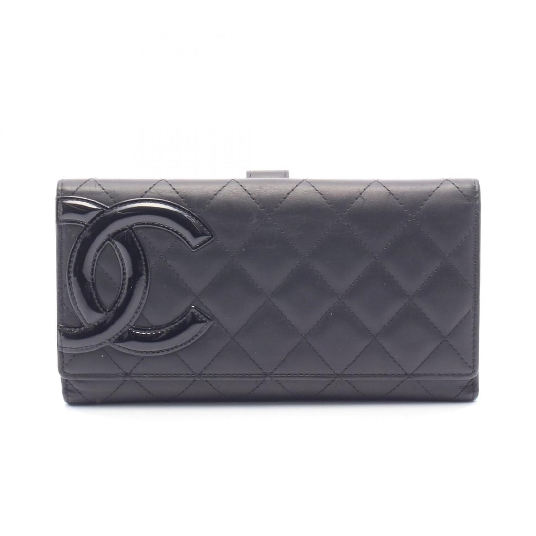 CHANEL Cambon Line Bifold Long Wallet Leather Patent Women's Black (1 of 11)