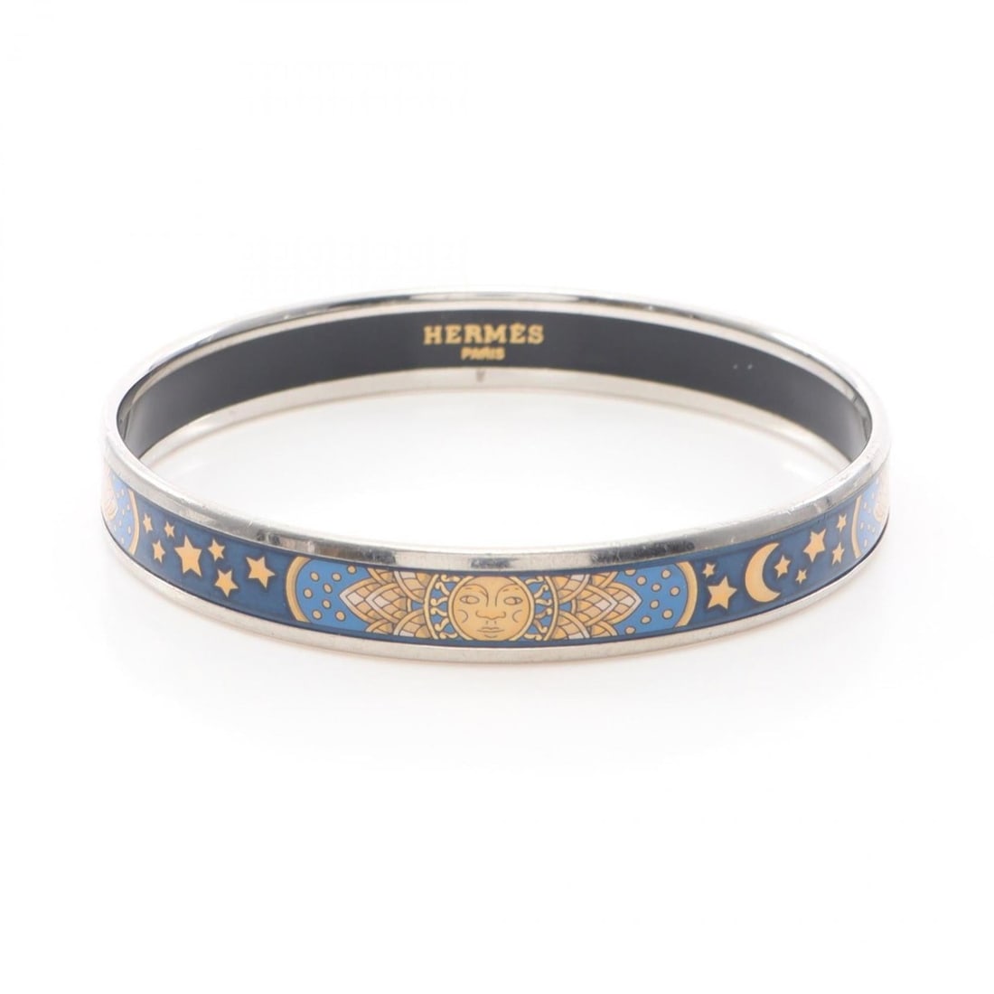 Hermes Hermès enamel PM bangle accessory in stainless steel and cloisonné, available silver, blue, (1 of 15)