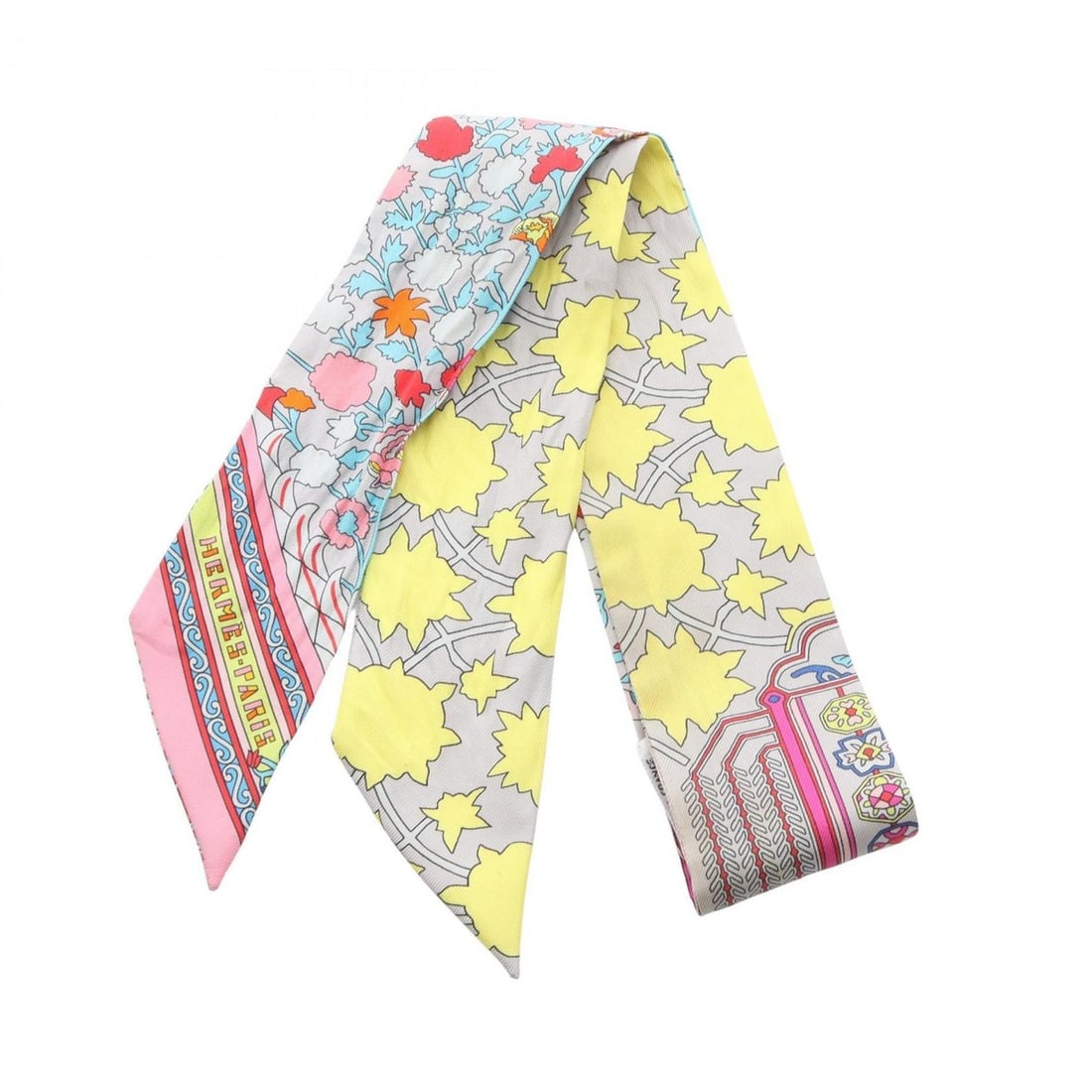 Hermes Hermès Tapis Persans Twilly Scarf/Muffler, Silk, Women's, Gray, Multicolor (1 of 16)