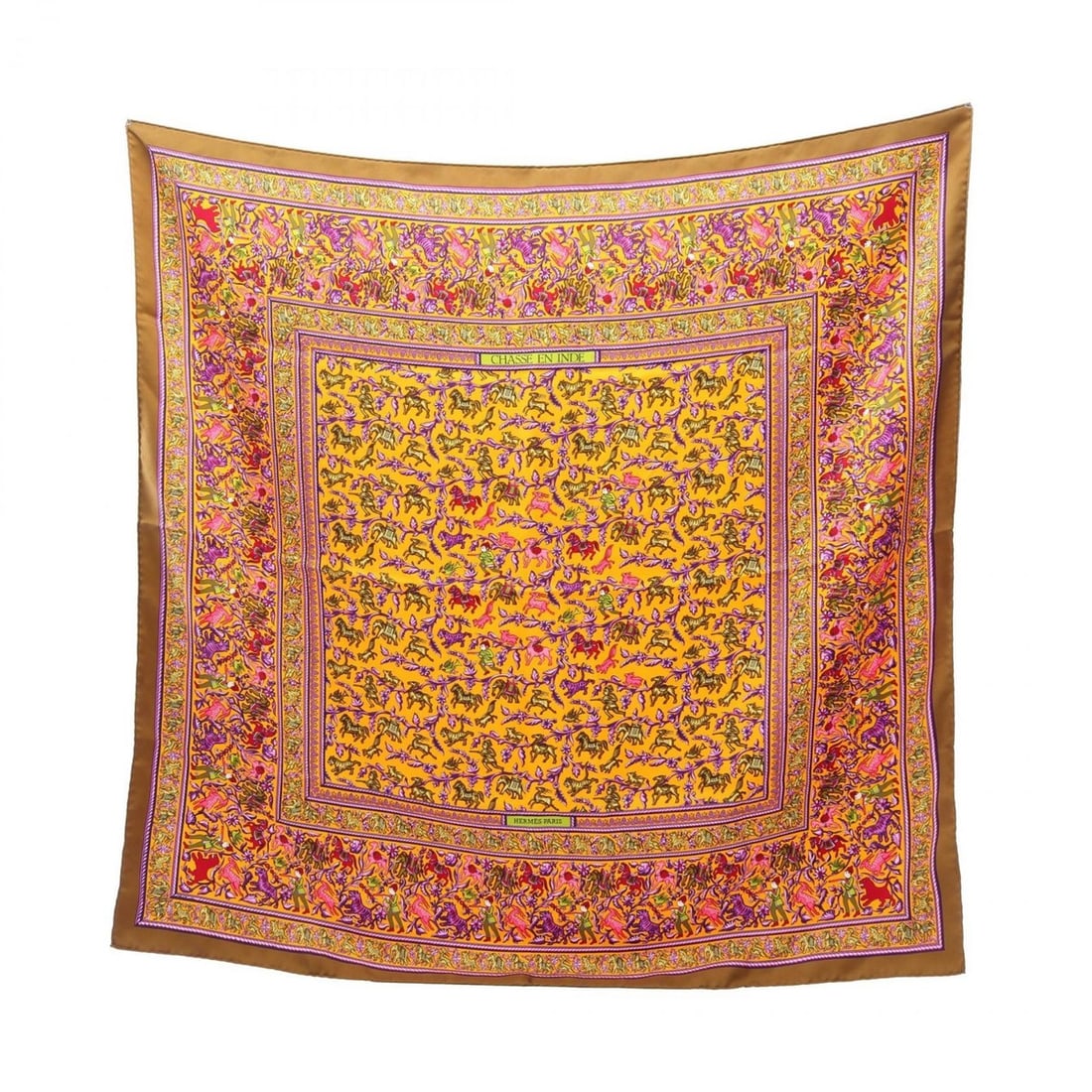 Hermès HERMES Carré 90 CHASSE EN INDE Scarf, Silk, Women's, Yellow, Purple, Multicolor: --- Catalog ---Category: SizeSize (LxW): 89cm x 89cm / 35.03'' x 35.03''Category: DesignType: ScarfColor: Multi-color, Purple, YellowGender: WomenMaterial: Silk Category: GeneralBrand: Hermes--- Item
