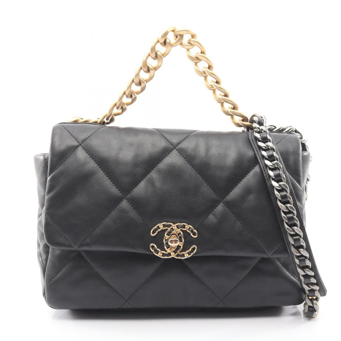 CHANEL 19 Disneuf Matelasse Shoulder Bag/Handbag in Lambskin Leather, Black, Women's, AS1161 (1 of 20)