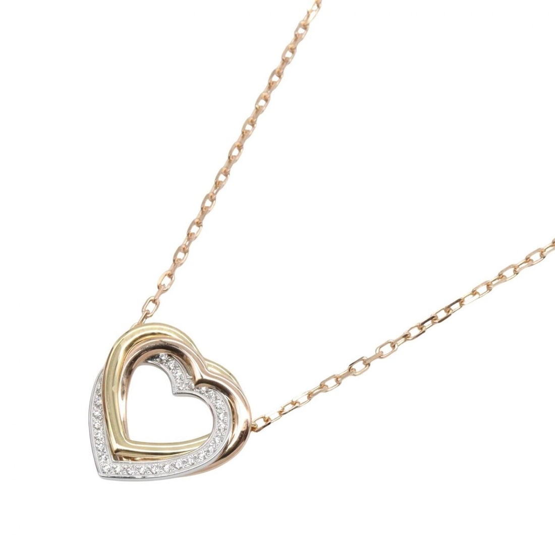 Cartier Trinity Heart Diamond Necklace. Available in 18K Yellow Gold, White and Pink Gold. gold,: --- Catalog ---Category: SizePendant Size: 14mm x 14mm / 0.55'' x 0.55''Neck Circumference: 38 cm - 41 cm / 14.96'' - 16.14''Category: DesignColor: Clear, Gold, SilverGender: WomenMaterial: Pink gold