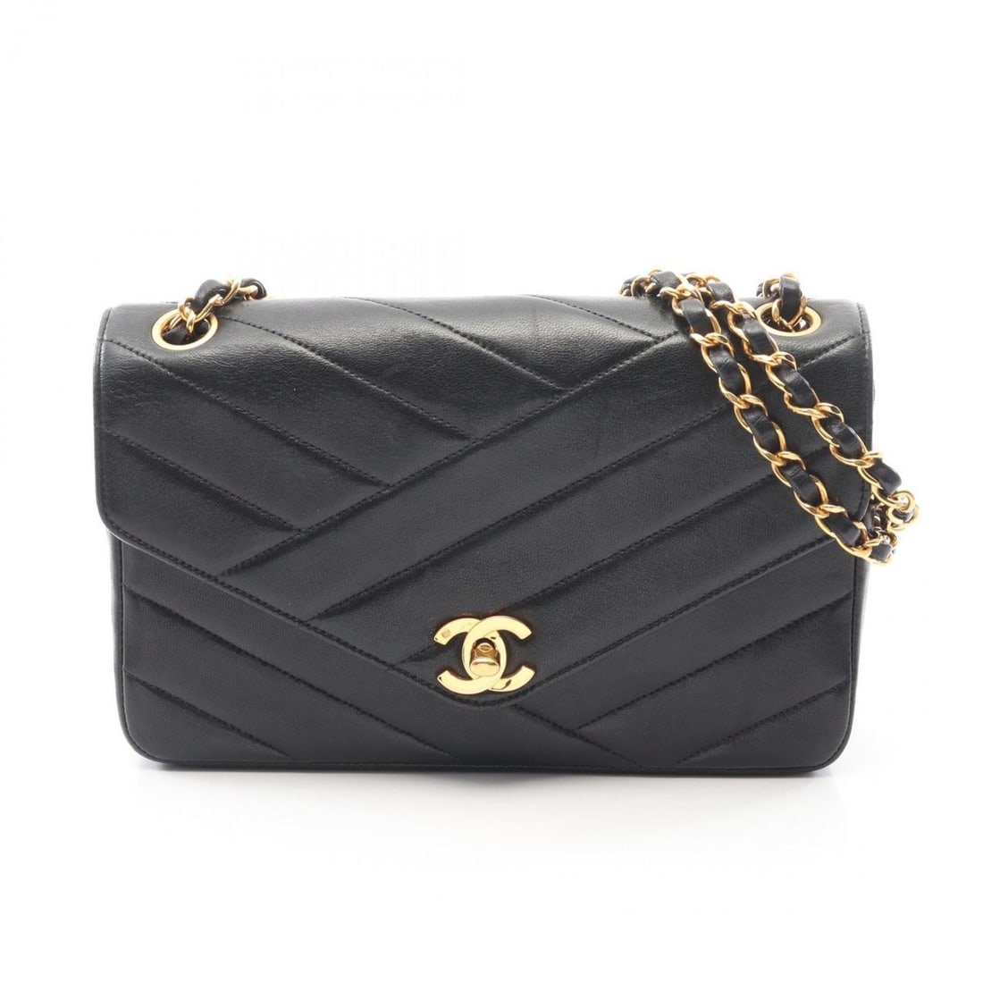 CHANEL bias stitch shoulder bag/handbag in lambskin leather, black (1 of 13)