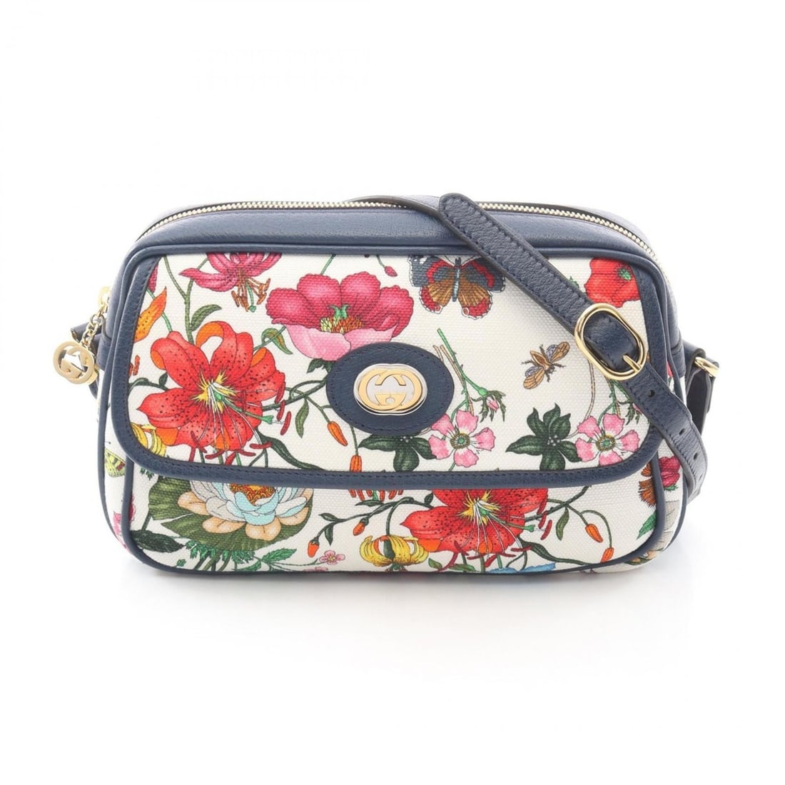 Gucci Flora Shoulder Bag/Handbag, Canvas and Leather, Women's, White, Navy, Multicolor, 550147 (1 of 20)