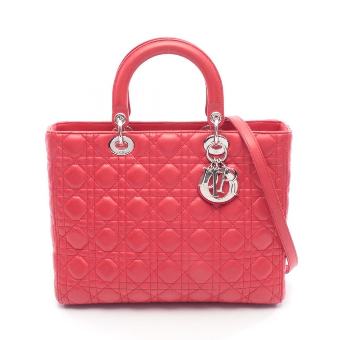 Christian Dior Dior Lady Large Cannage Handbag, Leather, Women's, Red (1 of 16)