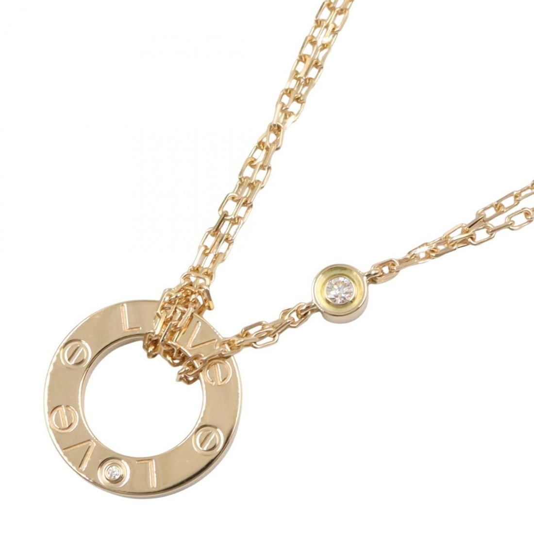 Cartier Love Circle 2PD Necklace in 18K Yellow Gold with Diamonds, Women's, and Clear, B7219500: --- Catalog ---Category: SizePendant Size: 13mm x 13mm / 0.51'' x 0.51''Neck Circumference: 38 cm - 41 cm / 14.96'' - 16.14''Category: DesignColor: Yellow goldStone: DiamondGender: WomenMaterial: Yell