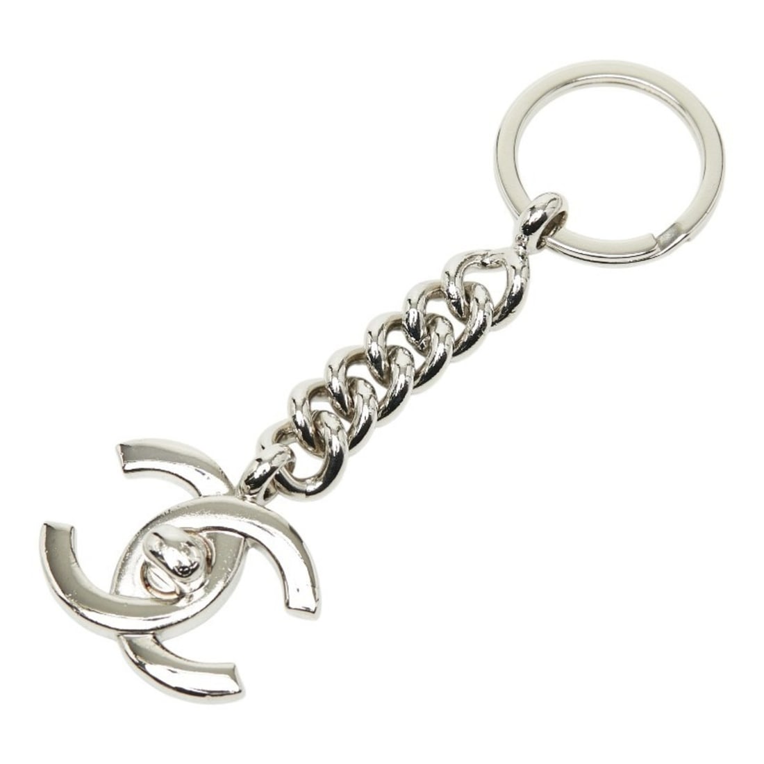 CHANEL Coco Mark Vintage Turn Lock Charm Keychain, Silver Plated, Women's (1 of 15)