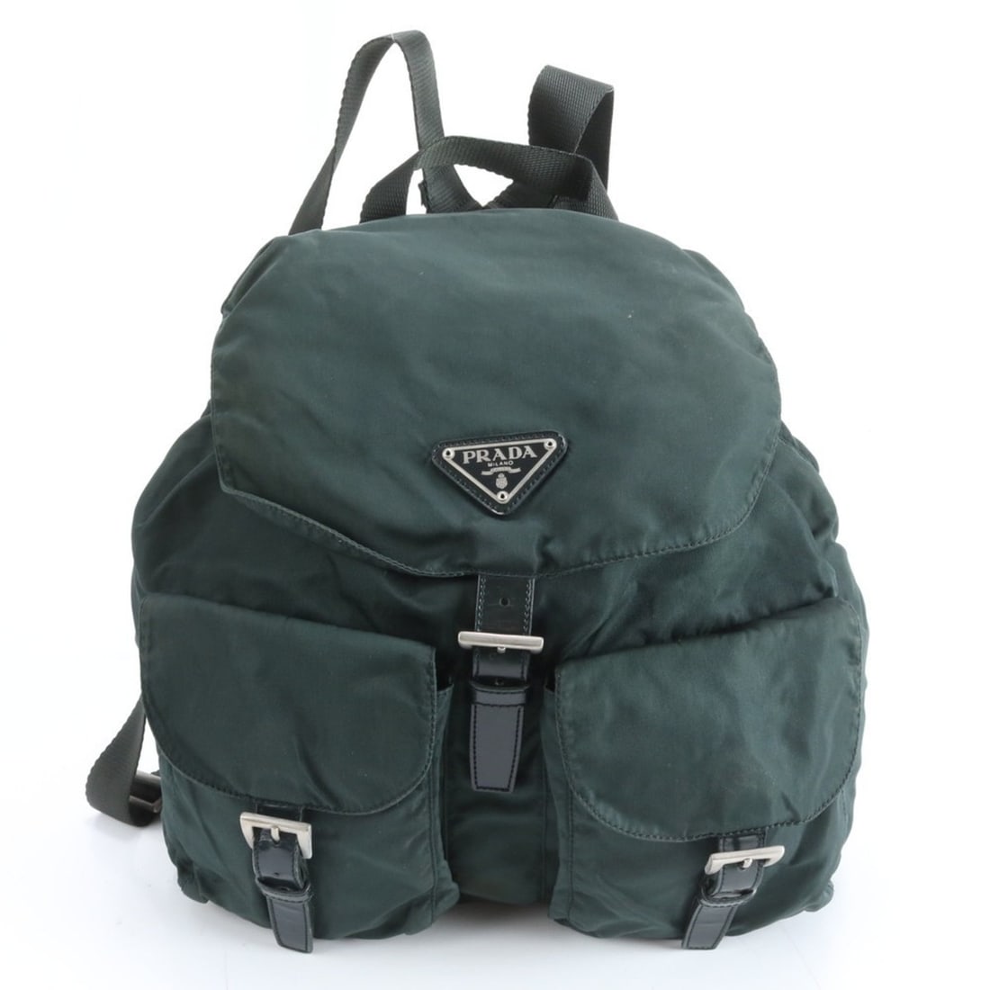 Prada Tessuto Nylon Triangle Logo Leather Backpack Shoulder Bag for Women: --- Catalog ---Category: SizeSize (HxWxD): 27cm x 31cm x 15cm / 10.62'' x 12.2'' x 5.9''Strap Length: 75cm / 29.52''Handle Length: 19cm / 7.48''Category: DesignType: Backpack, Shoulder bagColor: Green