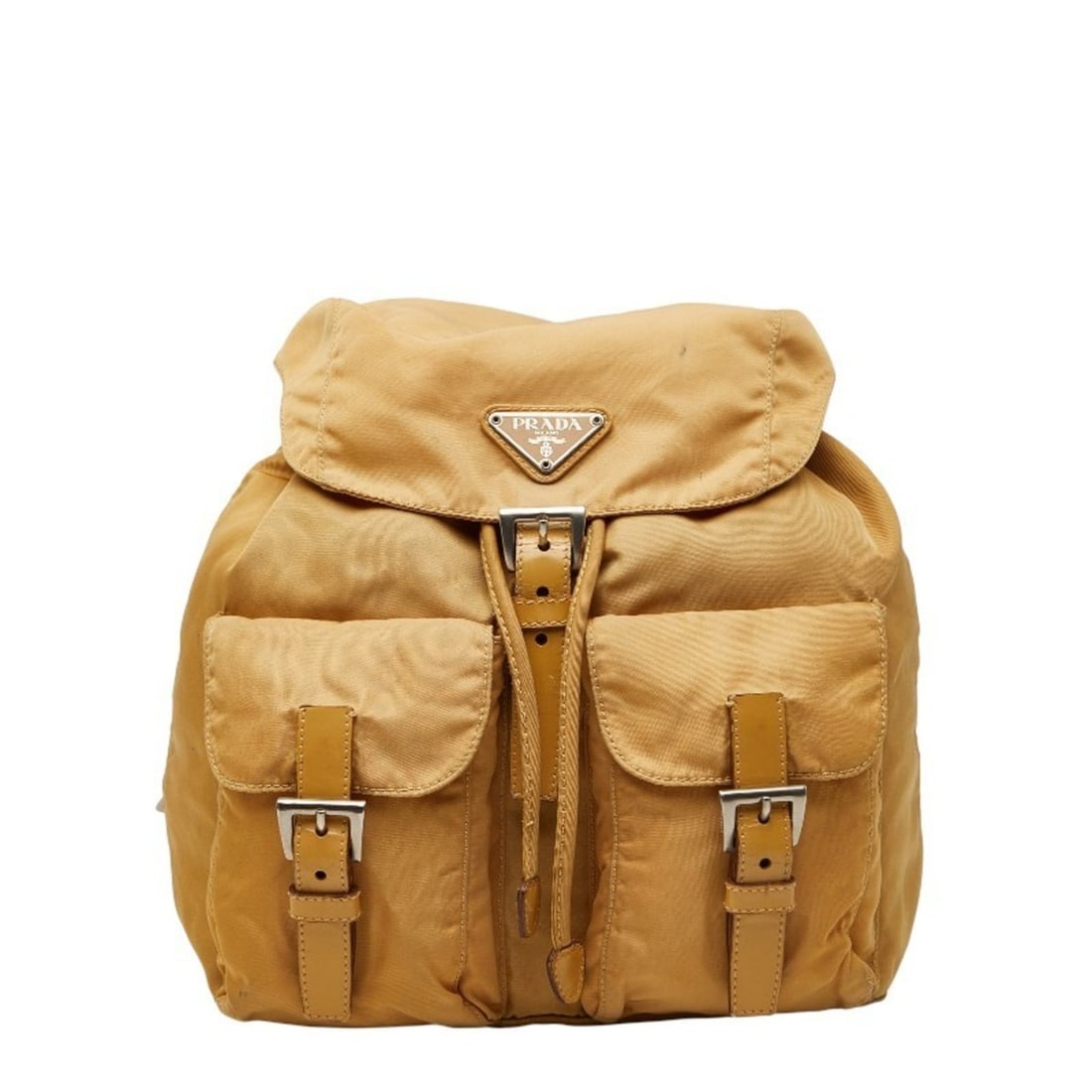 Prada Triangle Logo Plate Backpack 1BZ811 Beige Brown Nylon Leather Women's PRADA: --- Catalog ---Category: SizeSize (HxWxD): 27cm x 24cm x 12cm / 10.62'' x 9.44'' x 4.72''Category: DesignType: BackpackColor: Beige, BrownGender: WomenMaterial: Nylon , Leather Category: GeneralMPN: 1