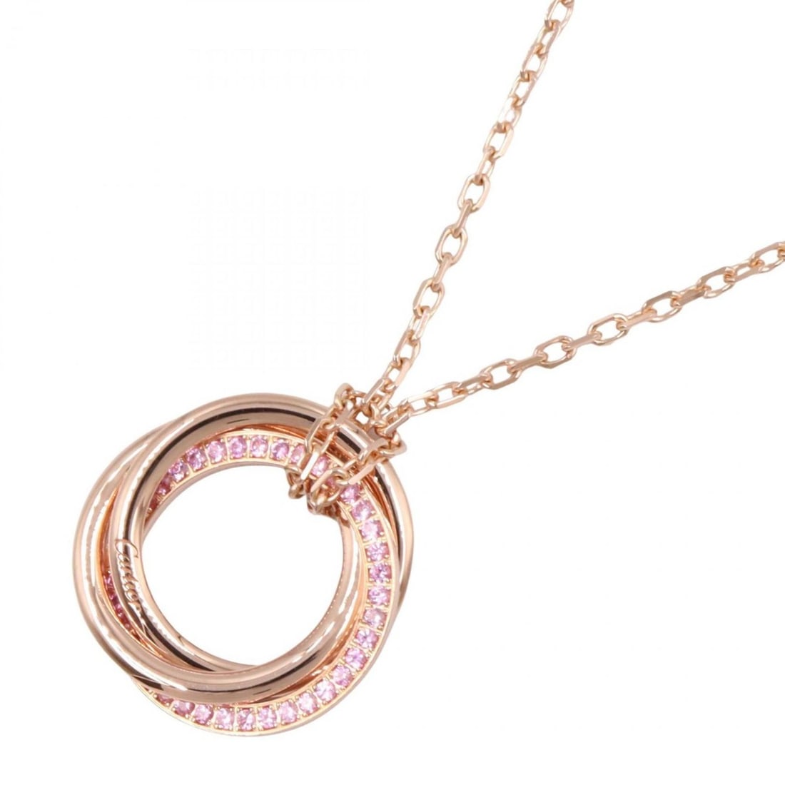 Cartier Trinity Necklace with Pink Sapphire, 18K Gold, Women's, Gold and: --- Catalog ---Category: SizePendant Size: 18mm x 18mm / 0.7'' x 0.7''Neck Circumference: 38 cm - 41 cm / 14.96'' - 16.14''Category: DesignColor: Gold, PinkGender: WomenMaterial: Pink gold (18K)Neckla