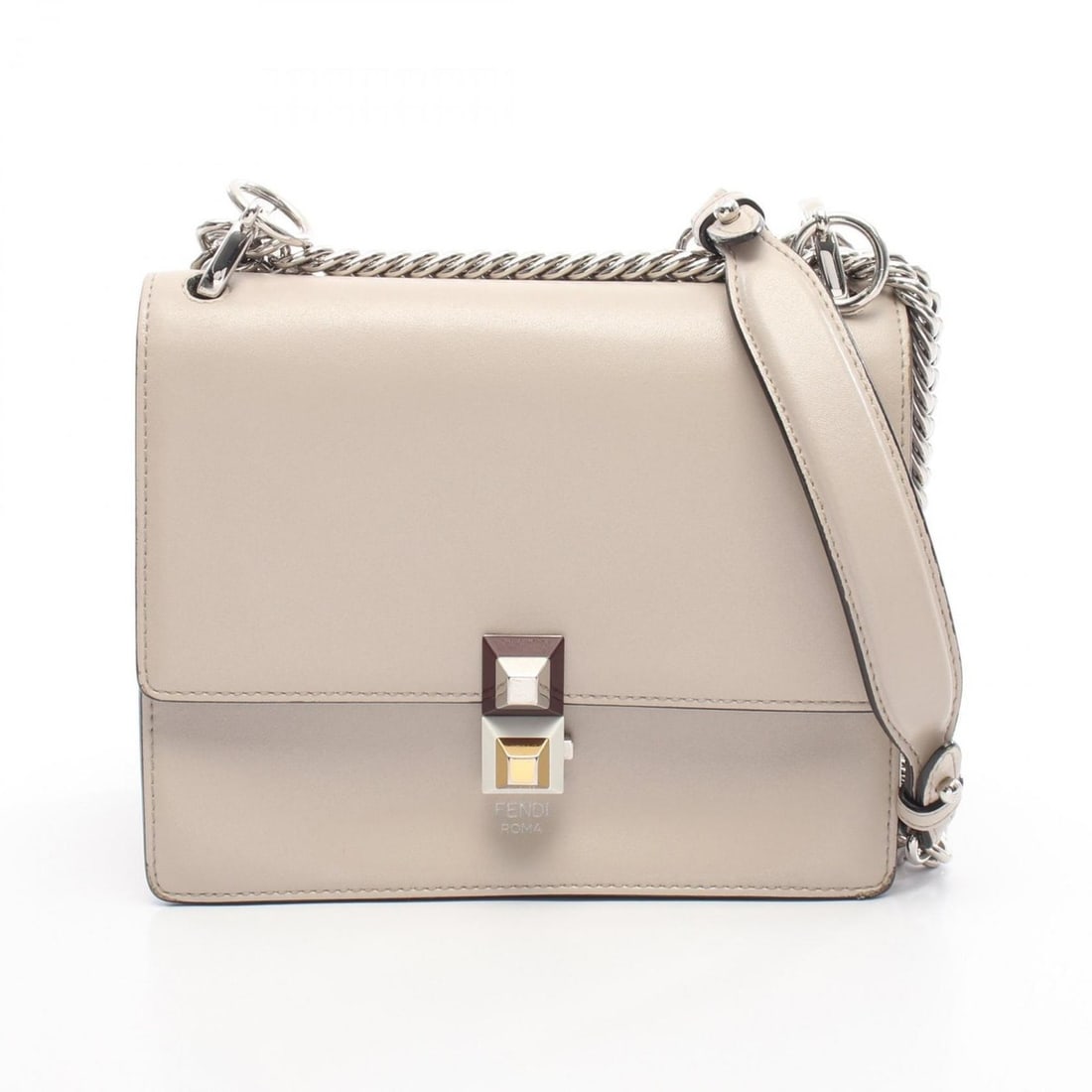 Fendi MINI KAN I shoulder bag, leather, women's, beige, 8M0381 (1 of 12)