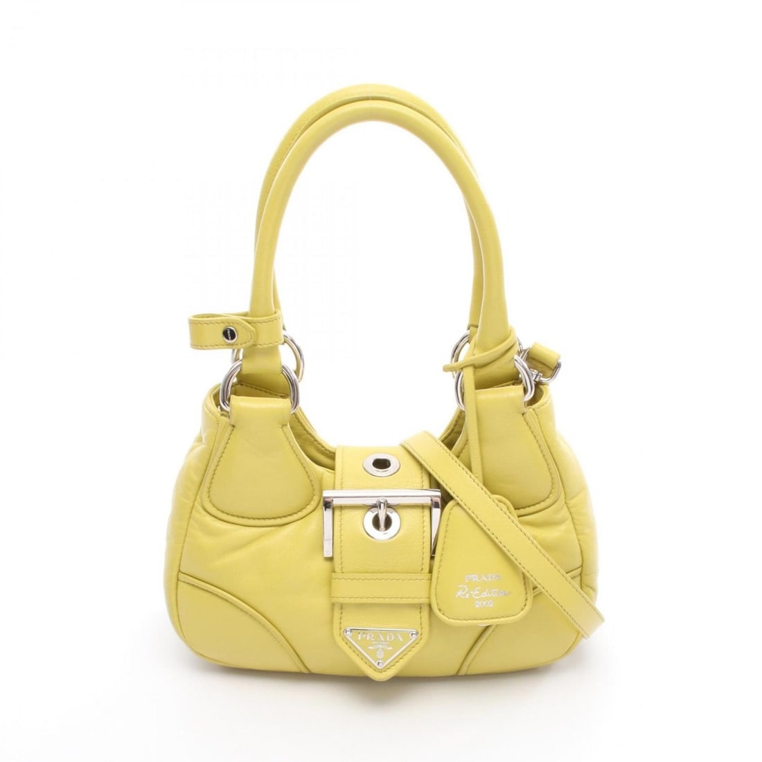 Prada Moon Handbag, Leather Lambskin, Women's, Yellow, 1BA381: --- Catalog ---Category: SizeSize (HxWxD): 13cm x 22cm x 7.5cm / 5.11'' x 8.66'' x 2.95''Strap Length: 103cm - 113cm / 40.55'' - 44.48''Handle Length: 34.5cm / 13.58''Category: DesignType: HandbagColo