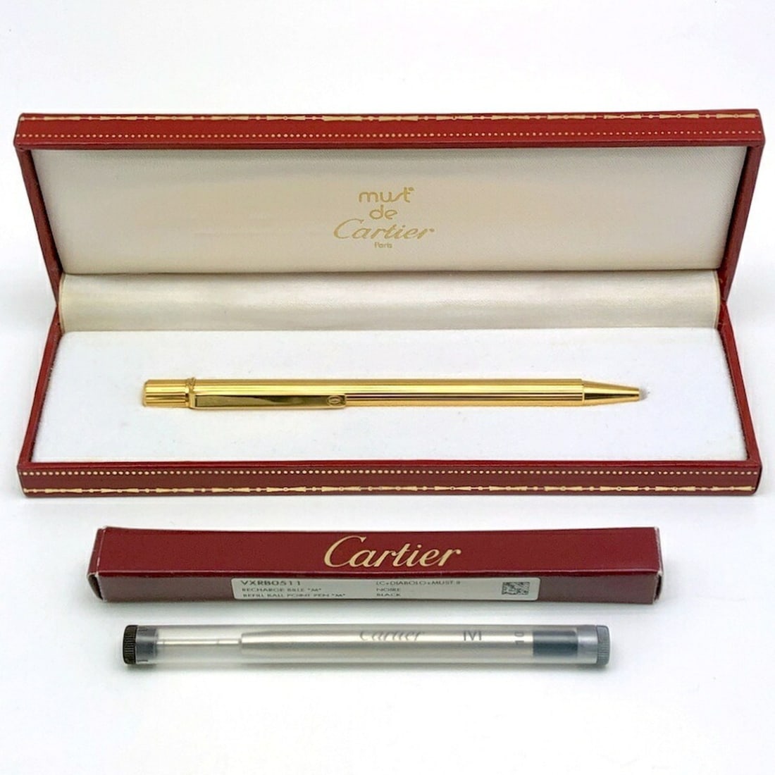 Cartier Must II de Godron Ballpoint Pen ST150090 Gold with Refill Ink, Medium Size, Mikunigaoka (1 of 10)