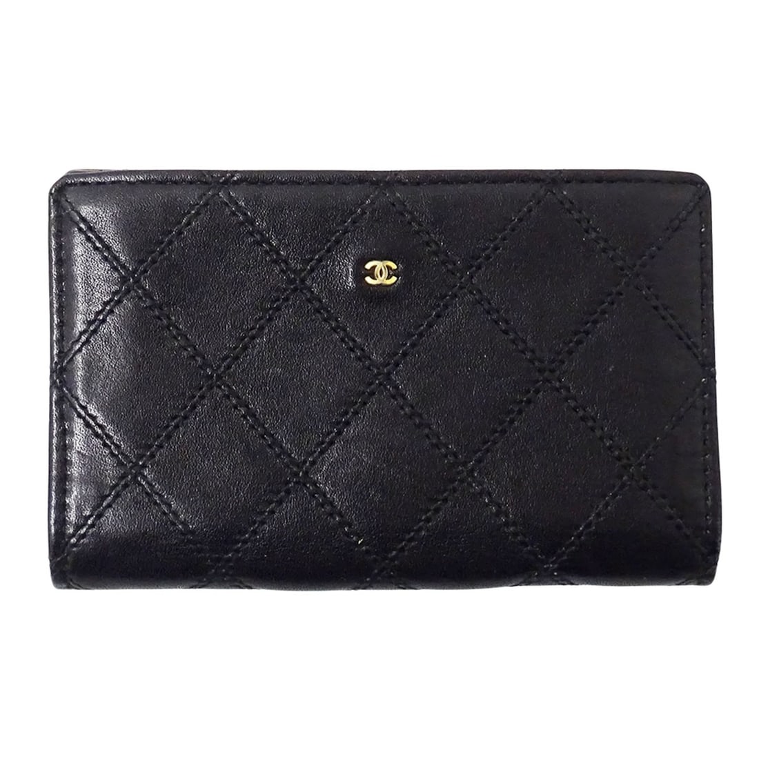 CHANEL Bicolor Wallet, Women's, Lambskin, Black with Gold Hardware, Bifold Mini Wallet (1 of 12)