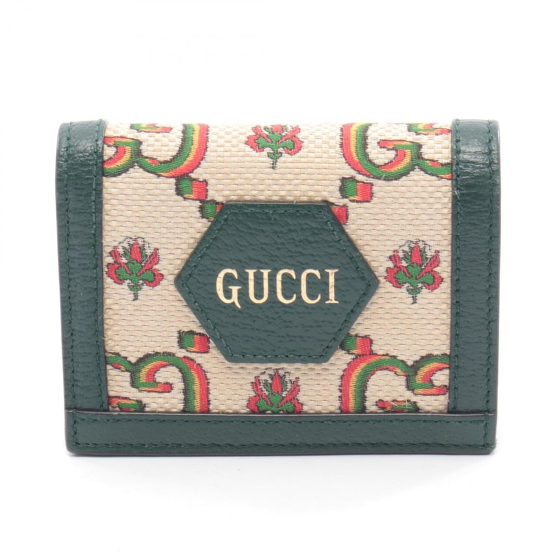 Gucci 100 GG Kaleidoscope Compact Wallet, Bifold Canvas and Leather, Women's, Beige, Green, (1 of 9)