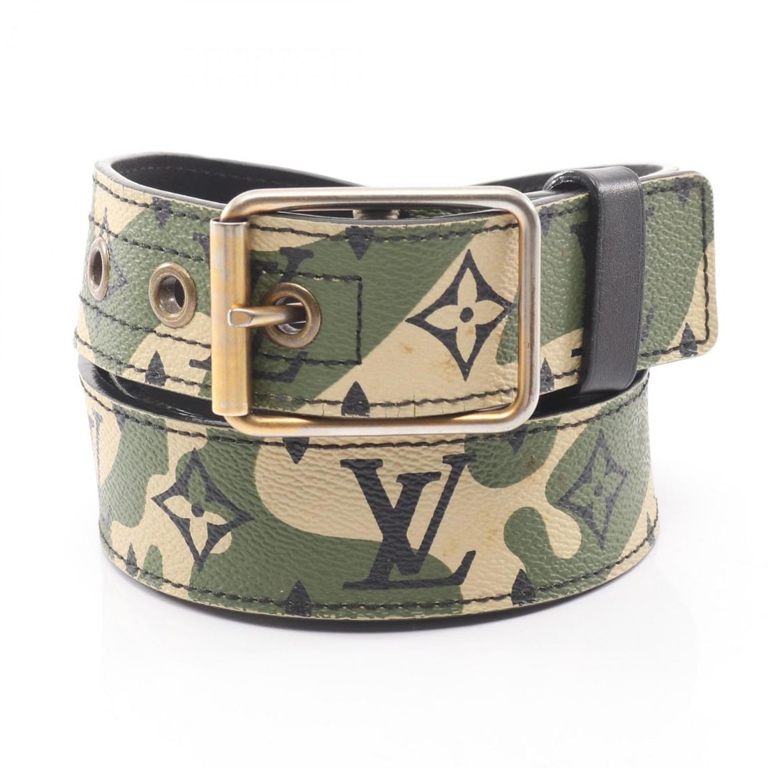 Louis Vuitton LV x TM Santur Belt, Leather and Coated Canvas with Monogramme Pattern, Men's, Khaki,: --- Catalog ---Category: SizeLength: 87cm - 97cm / 34.25'' - 38.18''Category: DesignType: Standard beltColor: Beige, Black, KhakiGender: MenMaterial (Strap): Leather , PVC Category: GeneralMPN: M9646B
