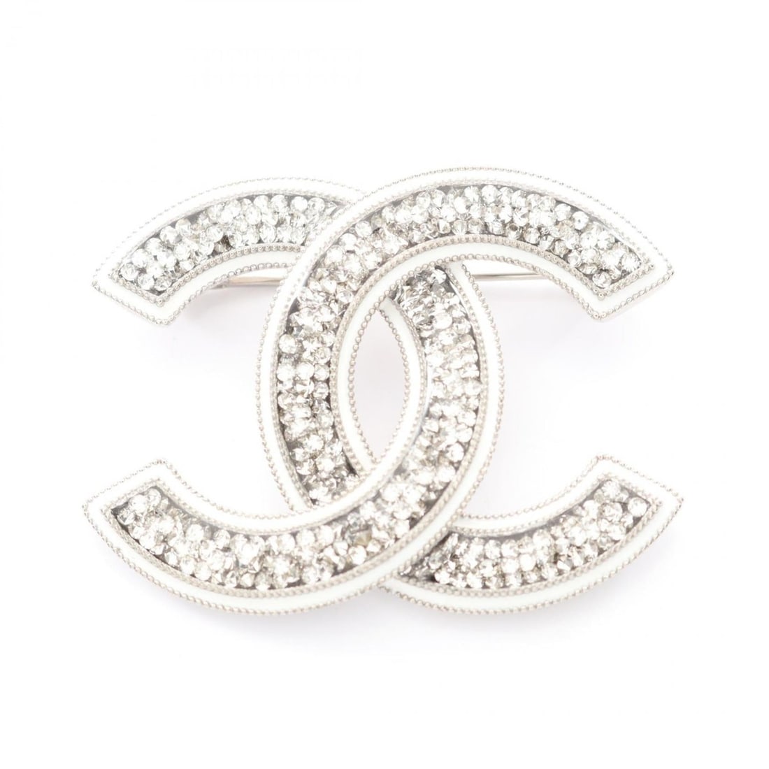 CHANEL Coco Mark Brooch, Stainless Steel, Women's, Silver and Clear, A23C: --- Catalog ---Category: SizeSize (HxWxD): 3.5cm x 5cm / 1.37'' x 1.96''Category: DesignType: BroochColor: Clear, SilverGender: WomenMaterial: Stainless steelCategory: GeneralMPN: A23CBrand: Chanel---