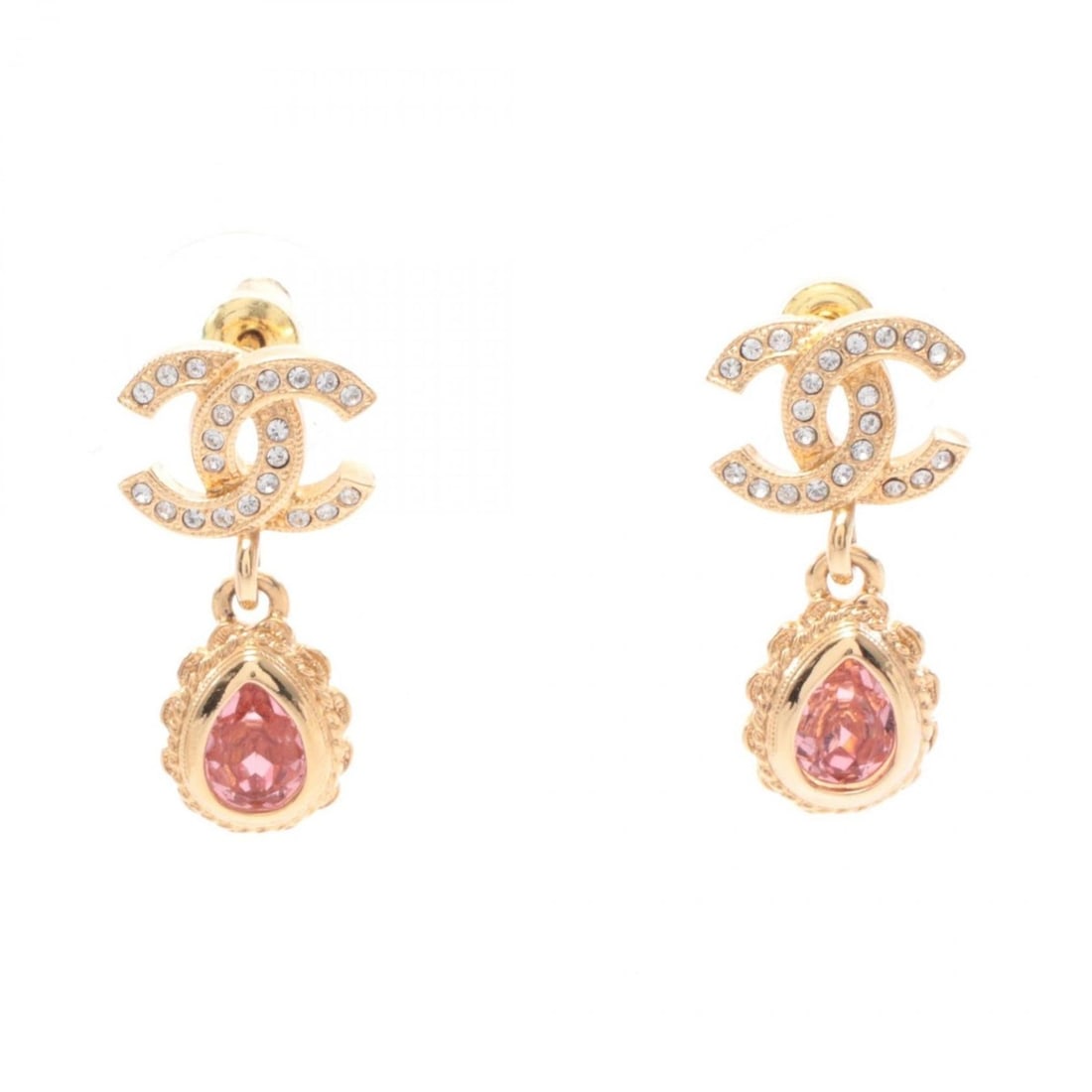 CHANEL Coco Mark Earrings with Gold-Plated Rhinestones for Women, Available in Gold, Clear, and Pink (1 of 11)