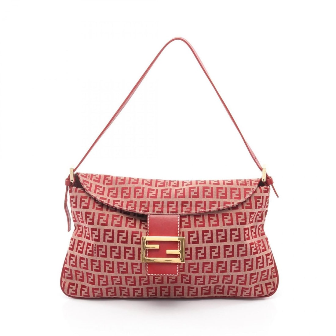 Fendi Zucchino Shoulder Bag/Handbag in Canvas and Leather, Women's, Red Beige, 26796 (1 of 20)